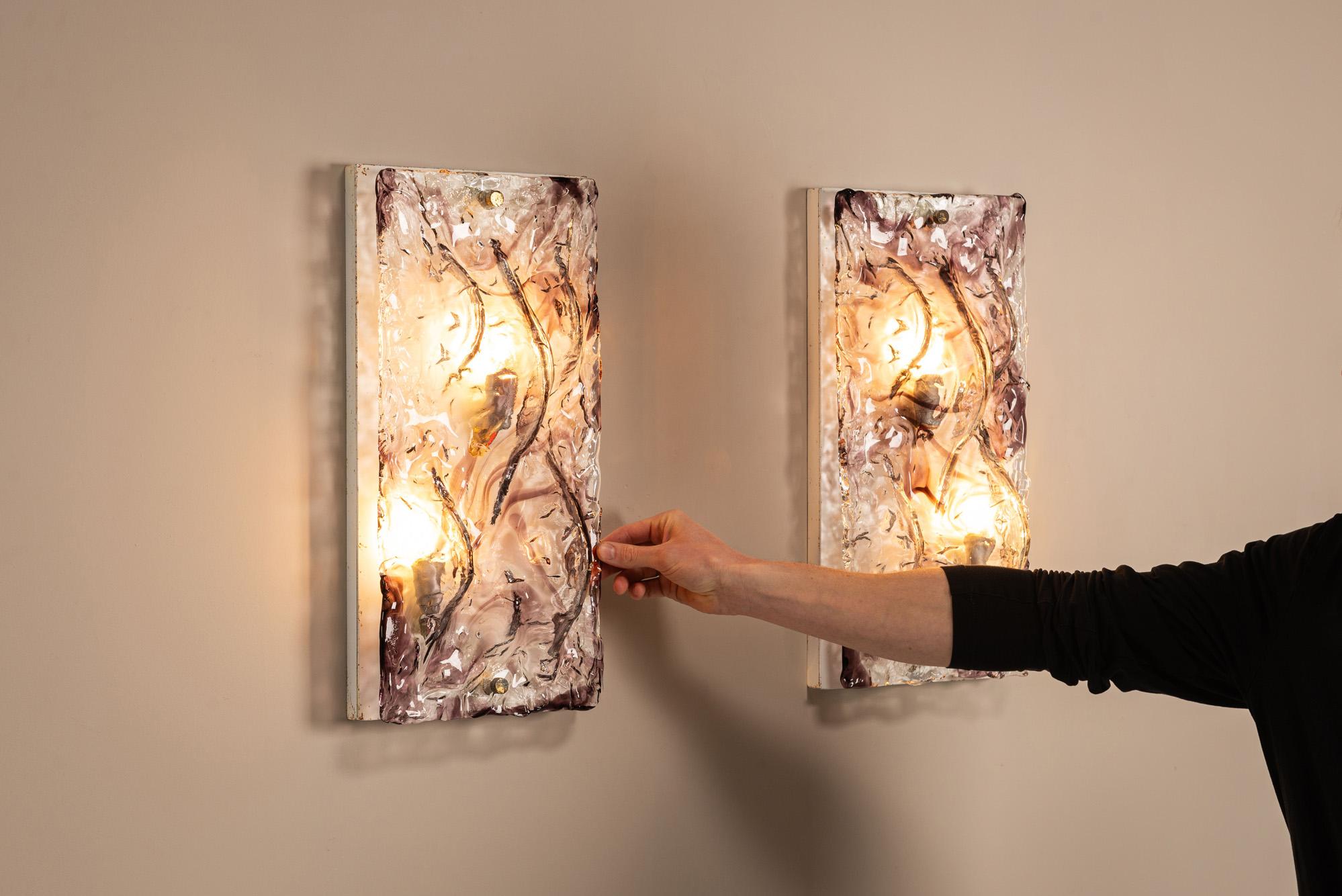 Pareja de grandes apliques de cristal de Murano de Toni Zuccheri, Italia Años 70 en venta 3