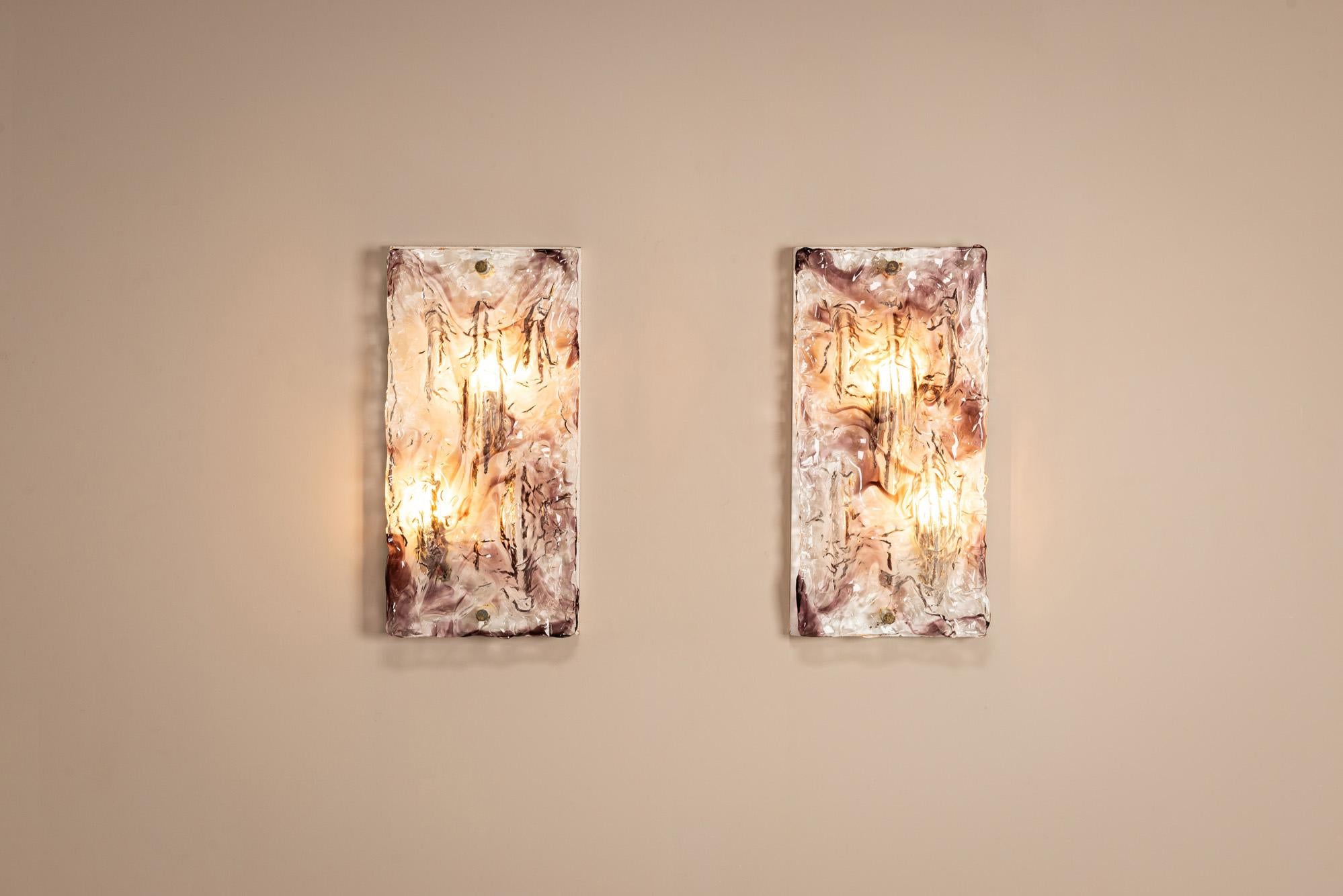 Pareja de grandes apliques de cristal de Murano de Toni Zuccheri, Italia Años 70 en venta 1