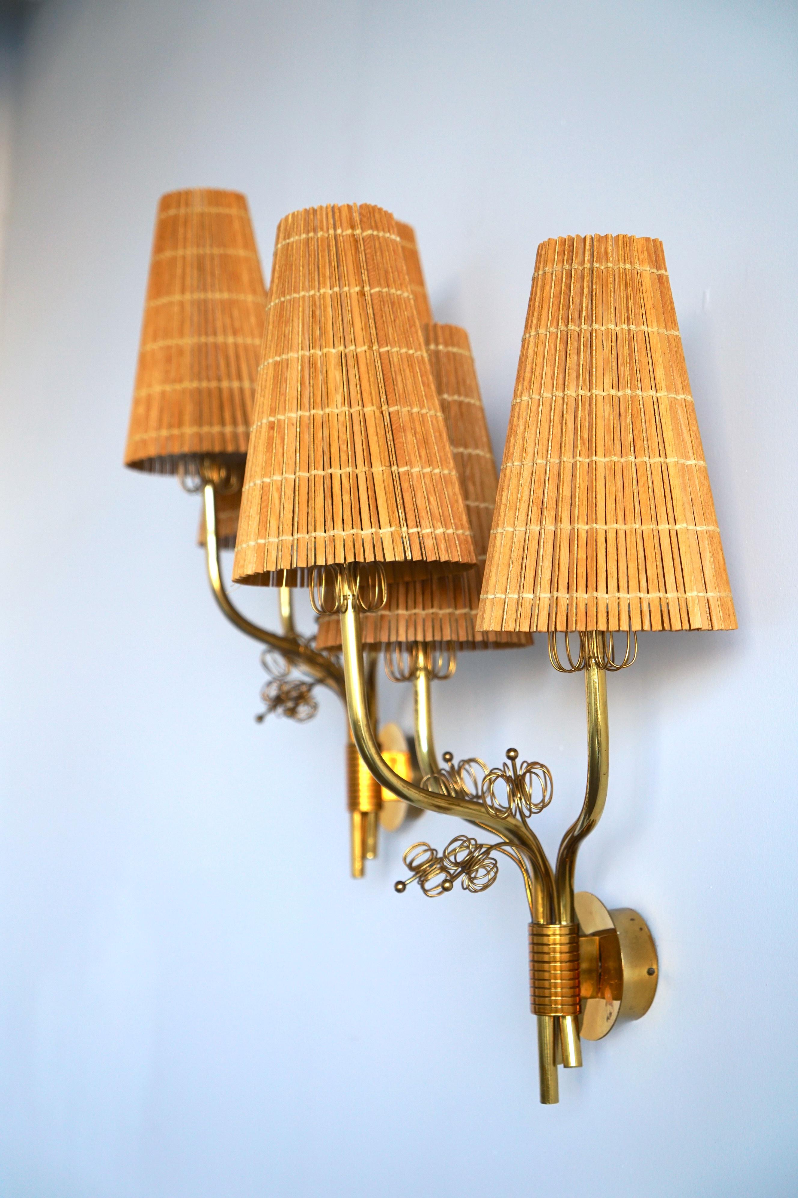 Brass Pair of  Large Wall Lights by Paavo Tynnell For Sale