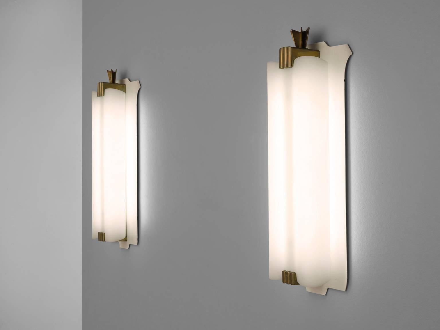 Mid-Century Modern Pair of Large Wall Lights with Brass