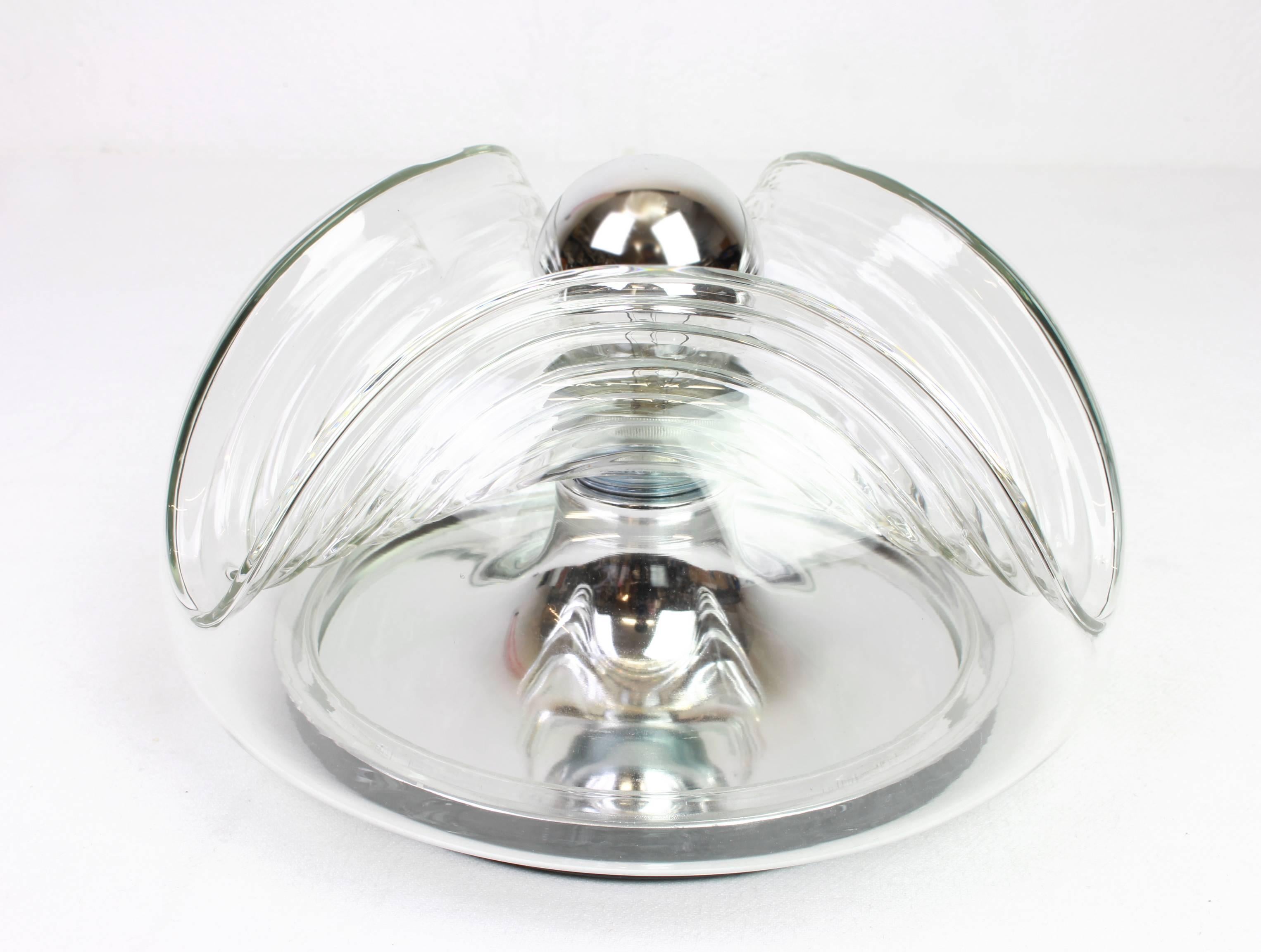 Glass Pair of Large Wall Sconce/Flushmount, Koch & Lowy by Peill & Putzler, Germany