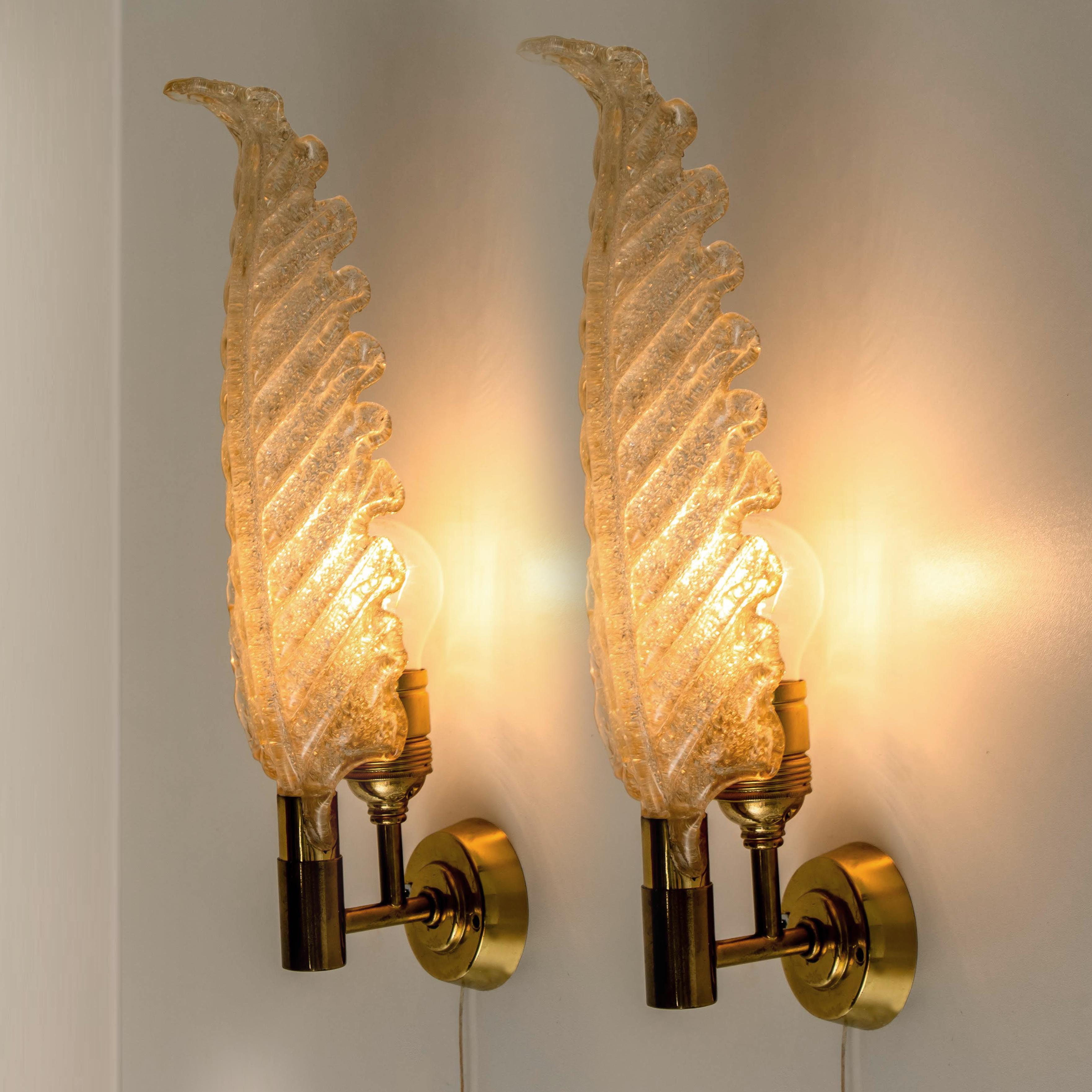20th Century Pair of Large Wall Sconces Barovier & Toso Gold Glass Murano, Italy, 1960