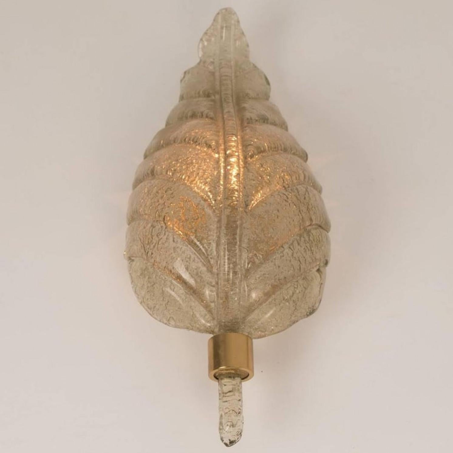 20th Century Pair of Large Wall Sconces Barovier & Toso Gold Glass Murano, Italy, 1960 For Sale