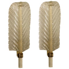 Pair of Wall Sconces Barovier and Toso Gold Glass Murano, Italy, 1960