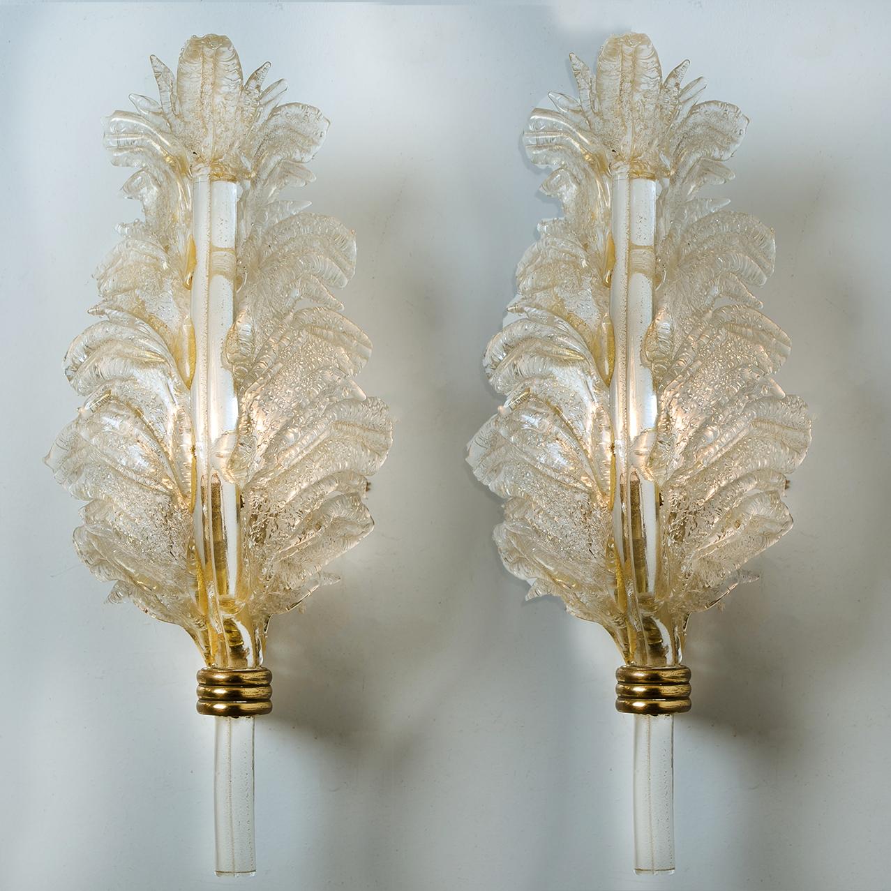 Pair of Large Wall Sconces Barovier & Toso Gold Glass, Murano, Italy In Good Condition In Rijssen, NL