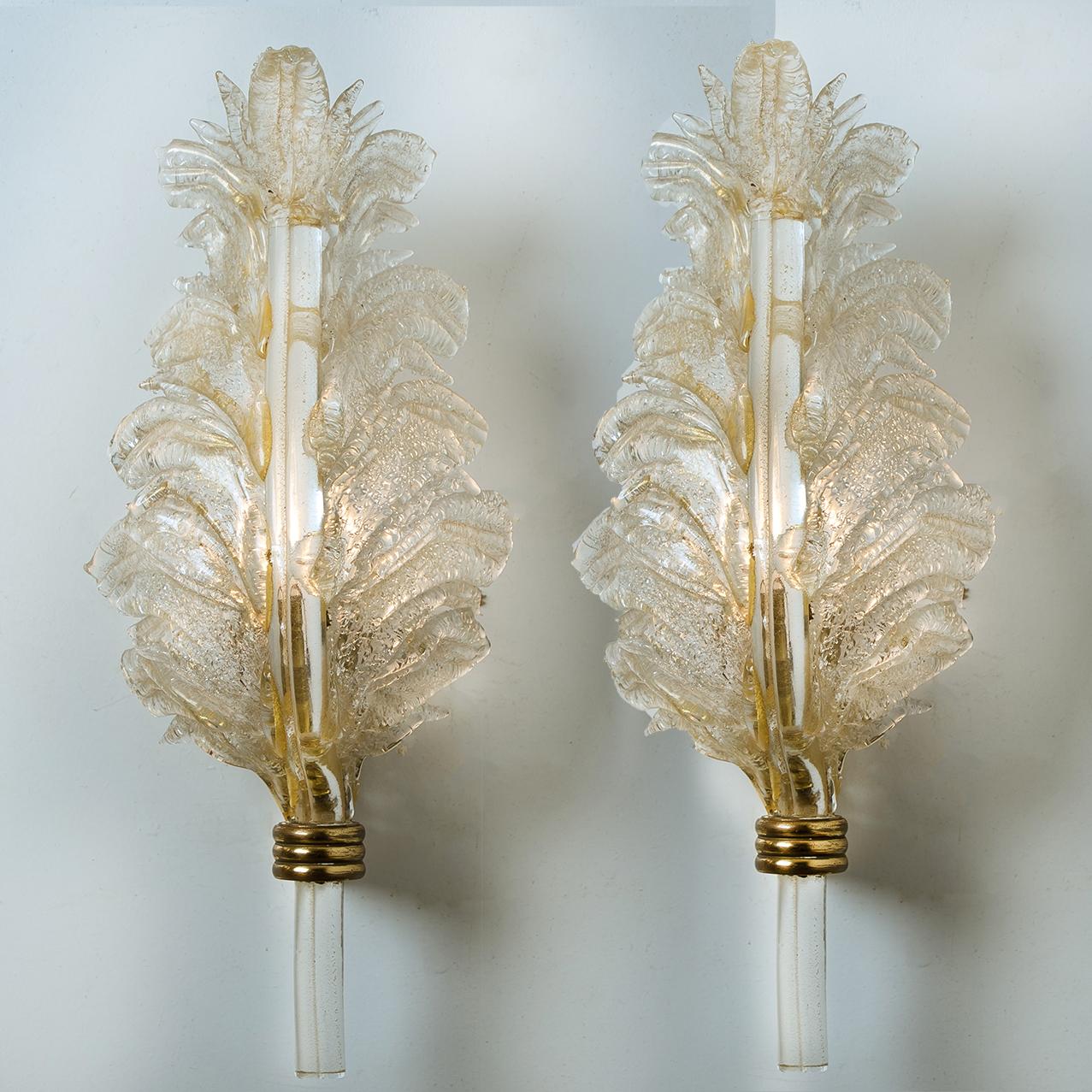 Pair of Large Wall Sconces Barovier & Toso Gold Glass, Murano, Italy 1