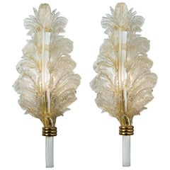 Pair of Large Wall Sconces Barovier & Toso Gold Glass, Murano, Italy