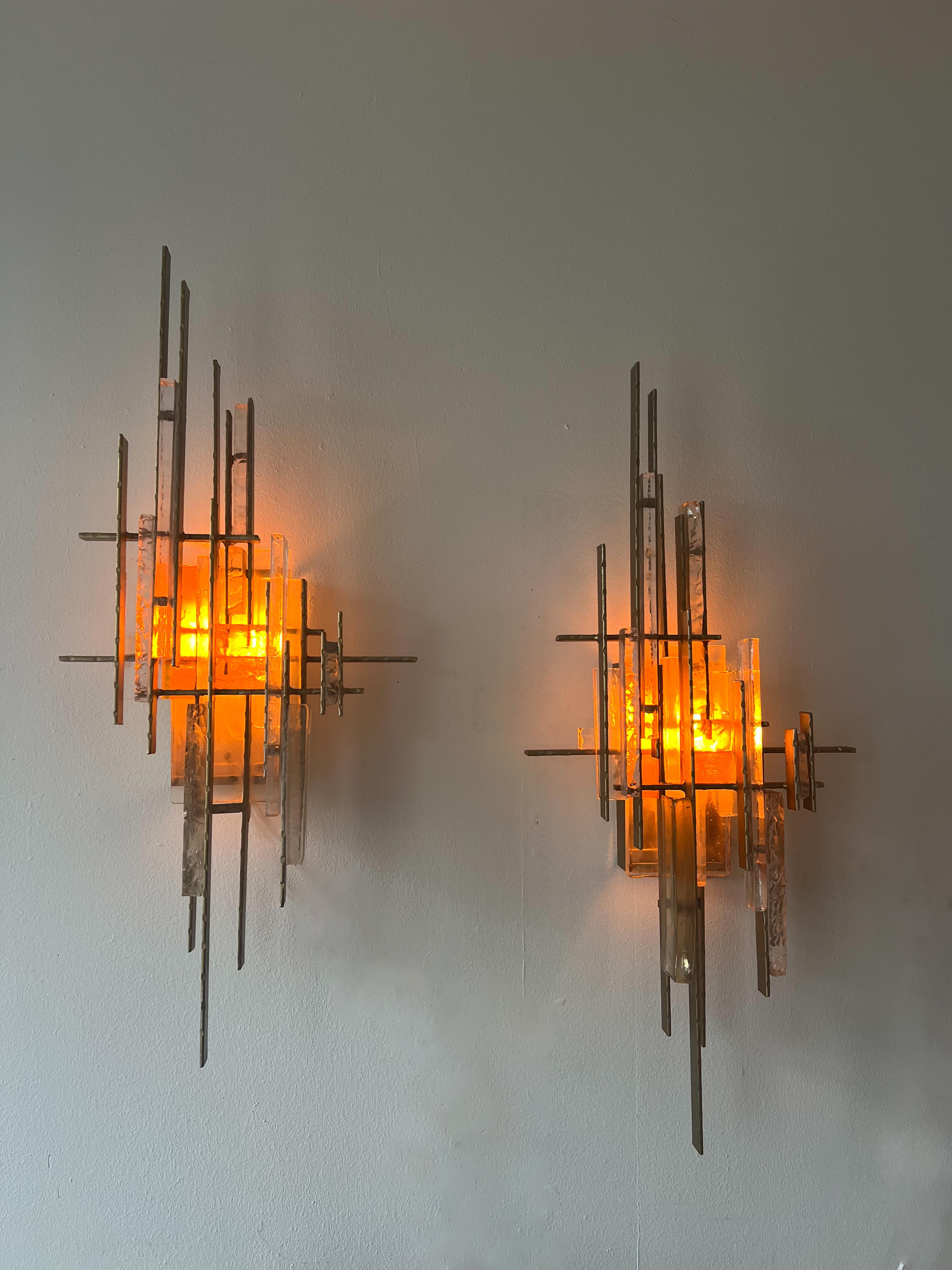 Pair of large wall sconces by Albano Poli for Poliarte