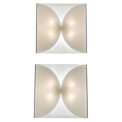 Pair of Large Wall Sconces by Bobo Piccoli for Fontana Arte in White Glass