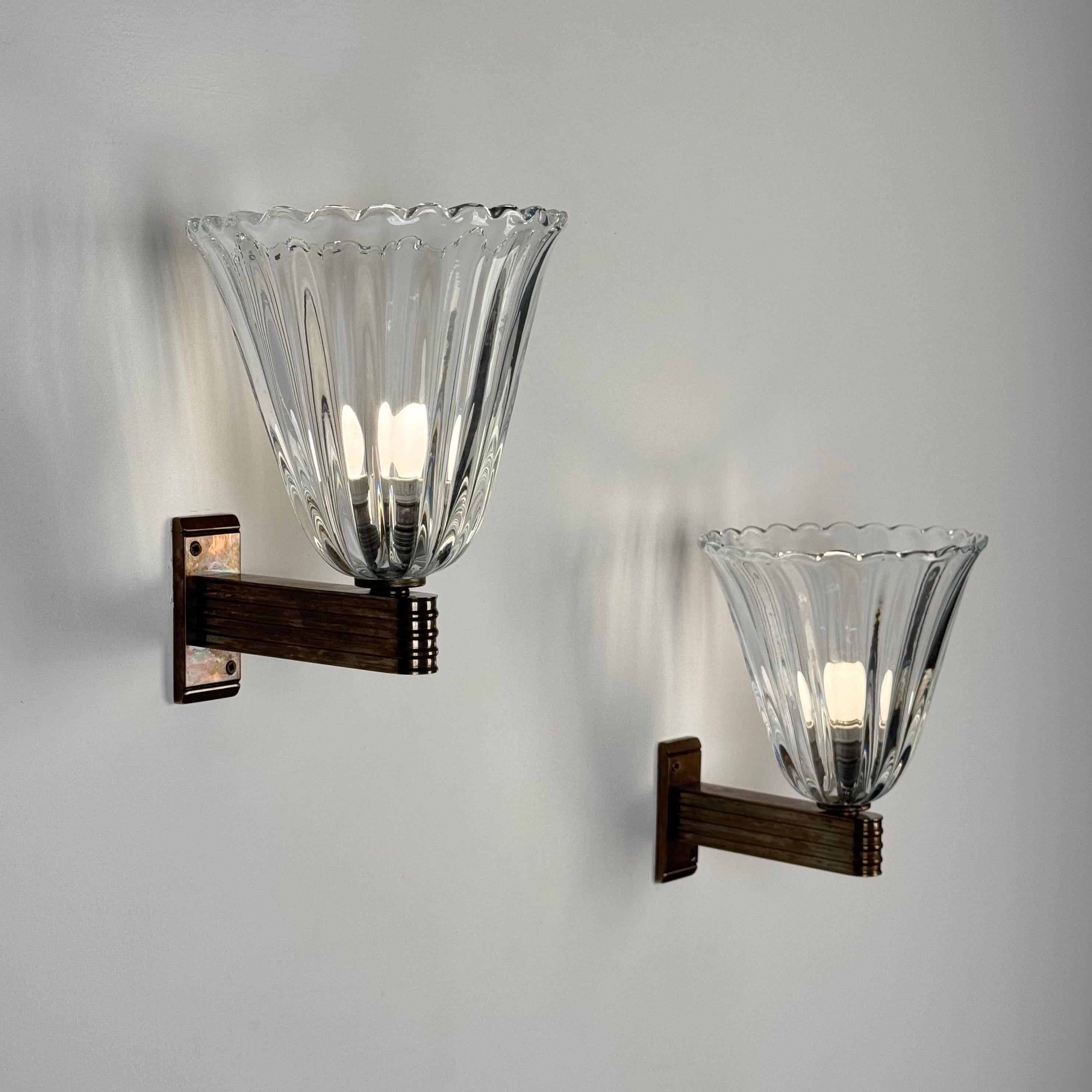 Fatto a mano Coppia di grandi lampade da parete di Ercole Barovier per Barovier&Toso, anni '40 in vendita