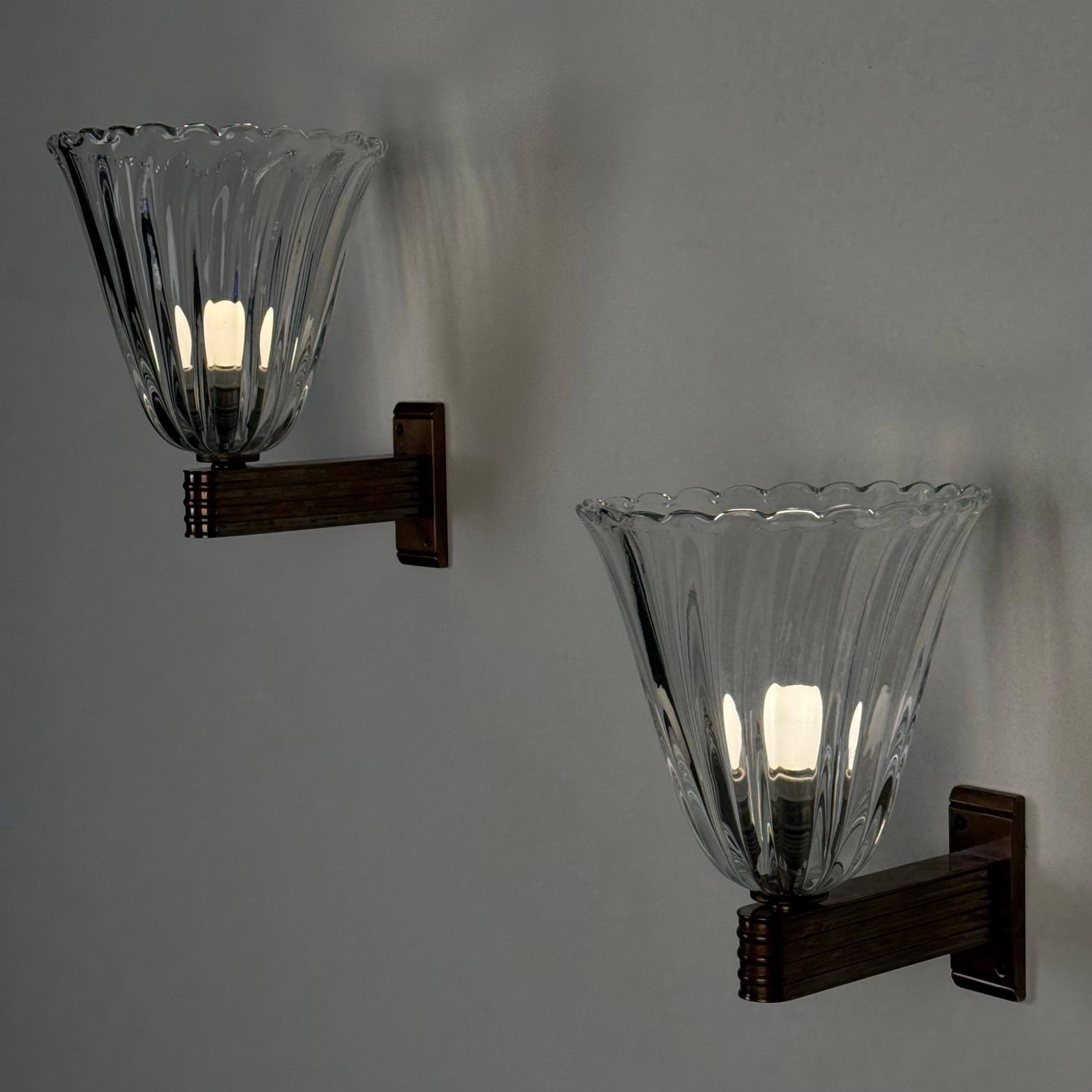 Metà XX secolo Coppia di grandi lampade da parete di Ercole Barovier per Barovier&Toso, anni '40 in vendita