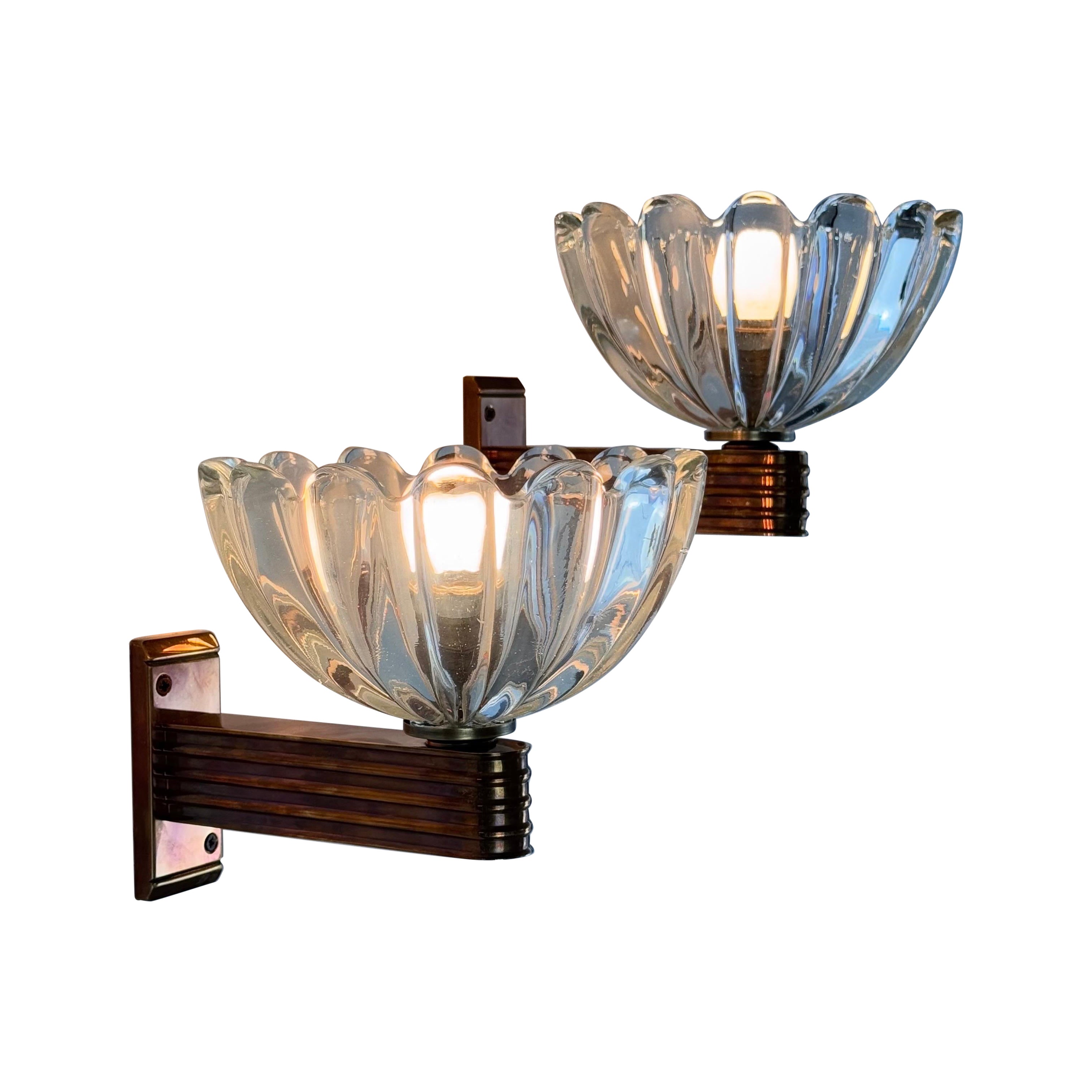 Pair of Large Wall Sconces by Seguso Vetri d’Arte, Attr to Archimede Seguso