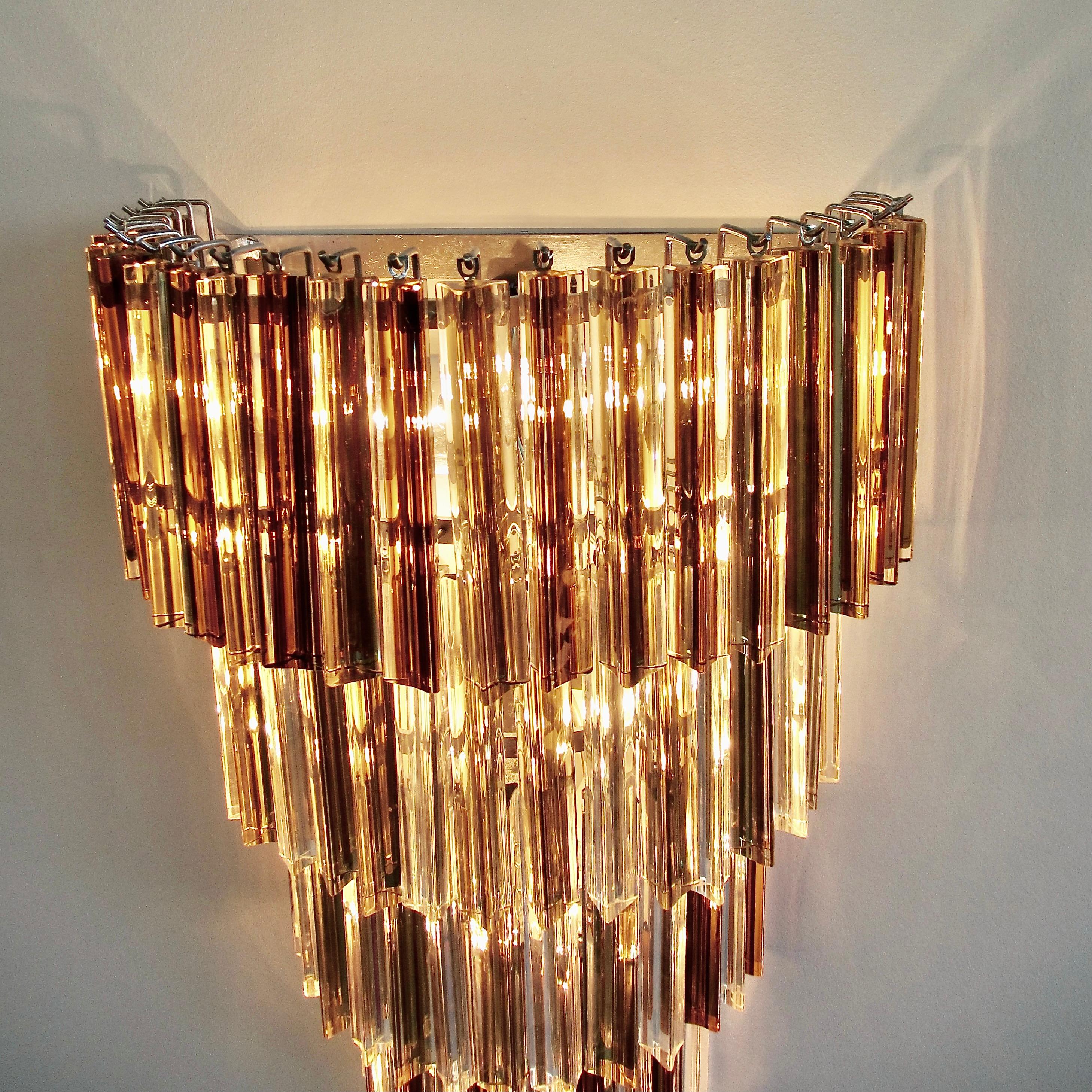 Modern Pair of Large Wall Sconces with 'Trilobi' Glass, Italy, 1980s For Sale