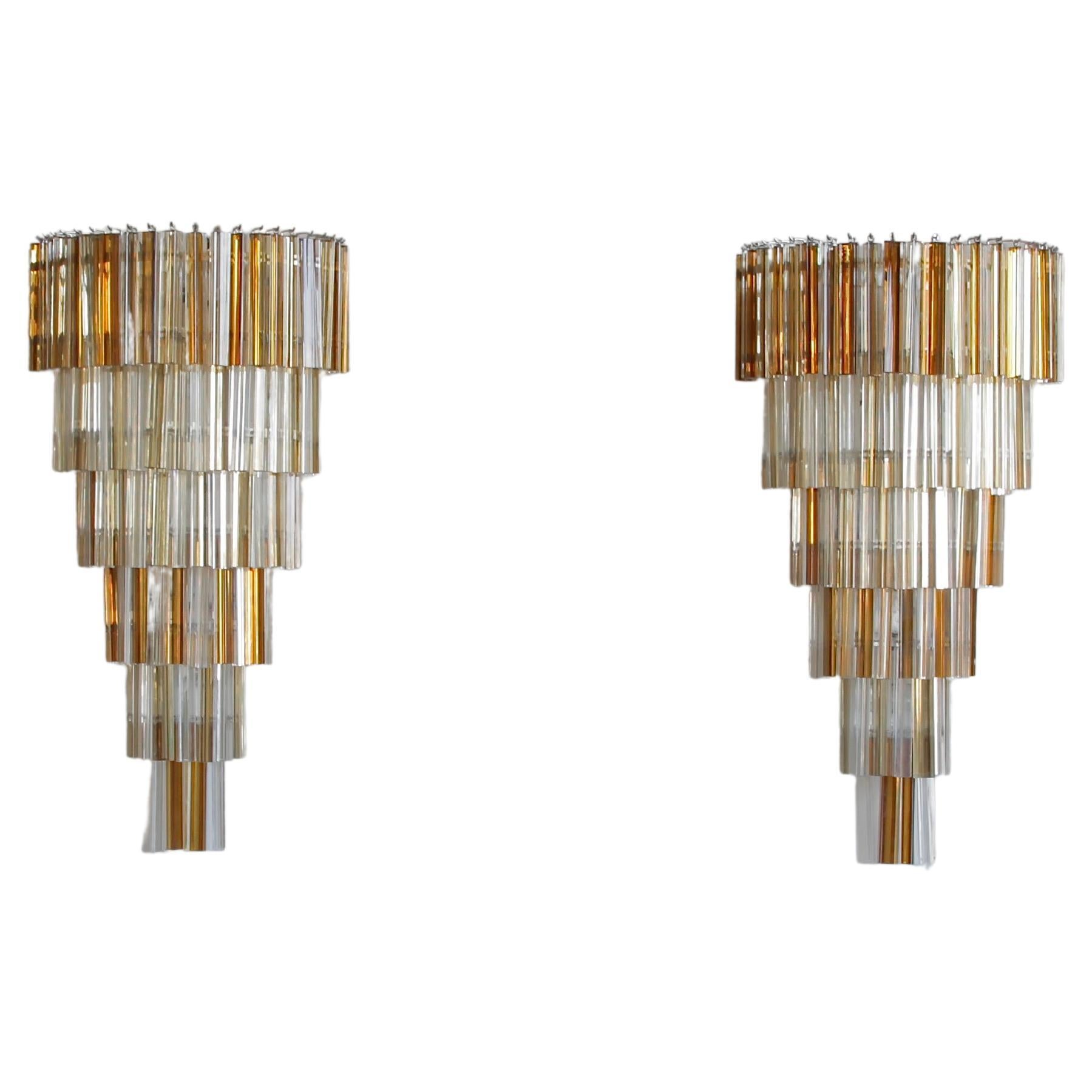 Pair of Large Wall Sconces with 'Trilobi' Glass, Italy, 1980s