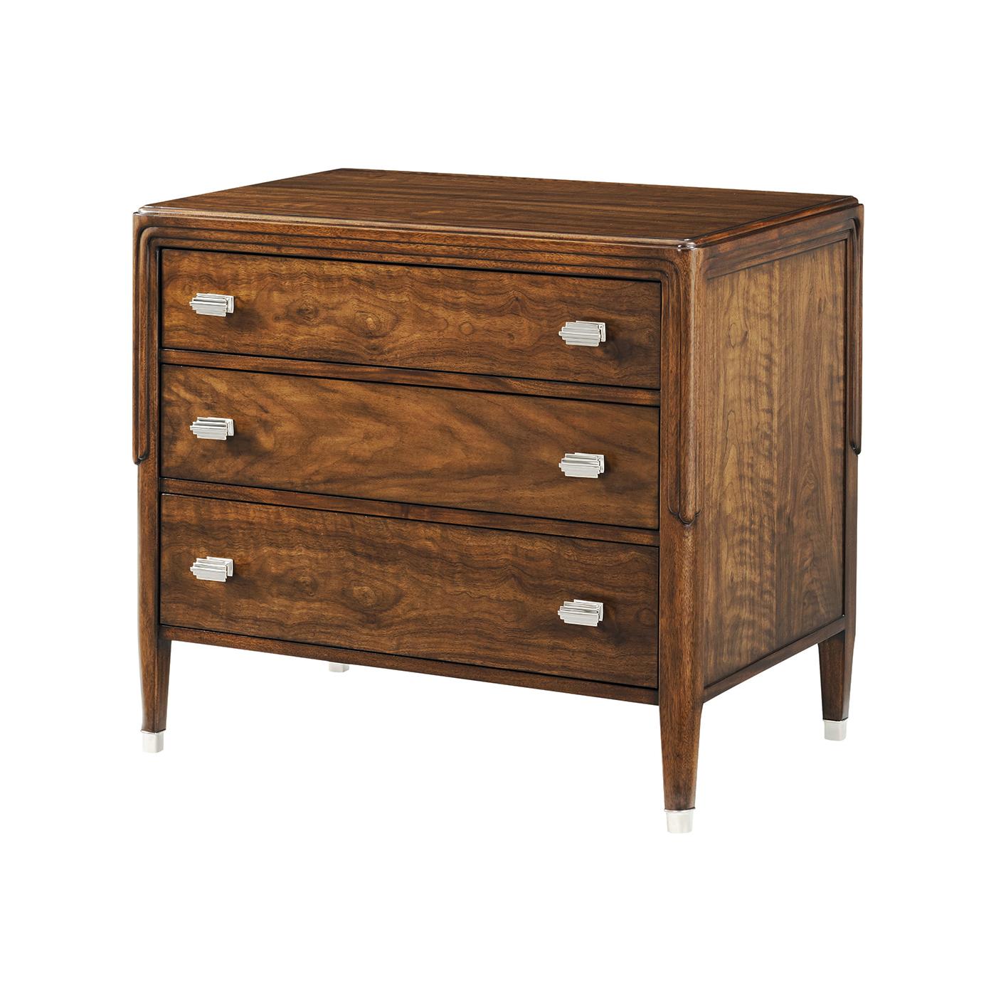 Vietnamese Pair of Large Walnut Art Deco Nightstands For Sale