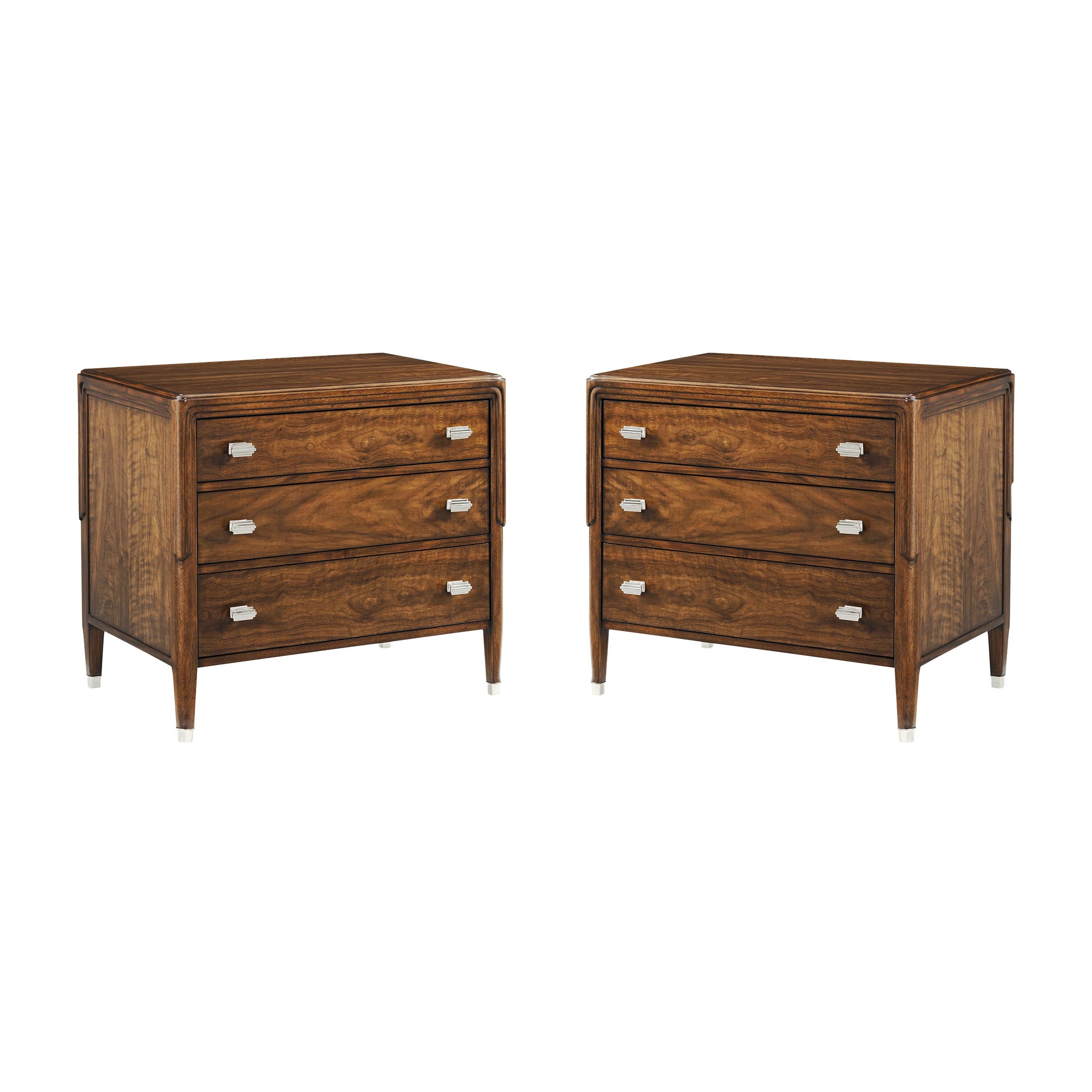 Pair of Large Walnut Art Deco Nightstands