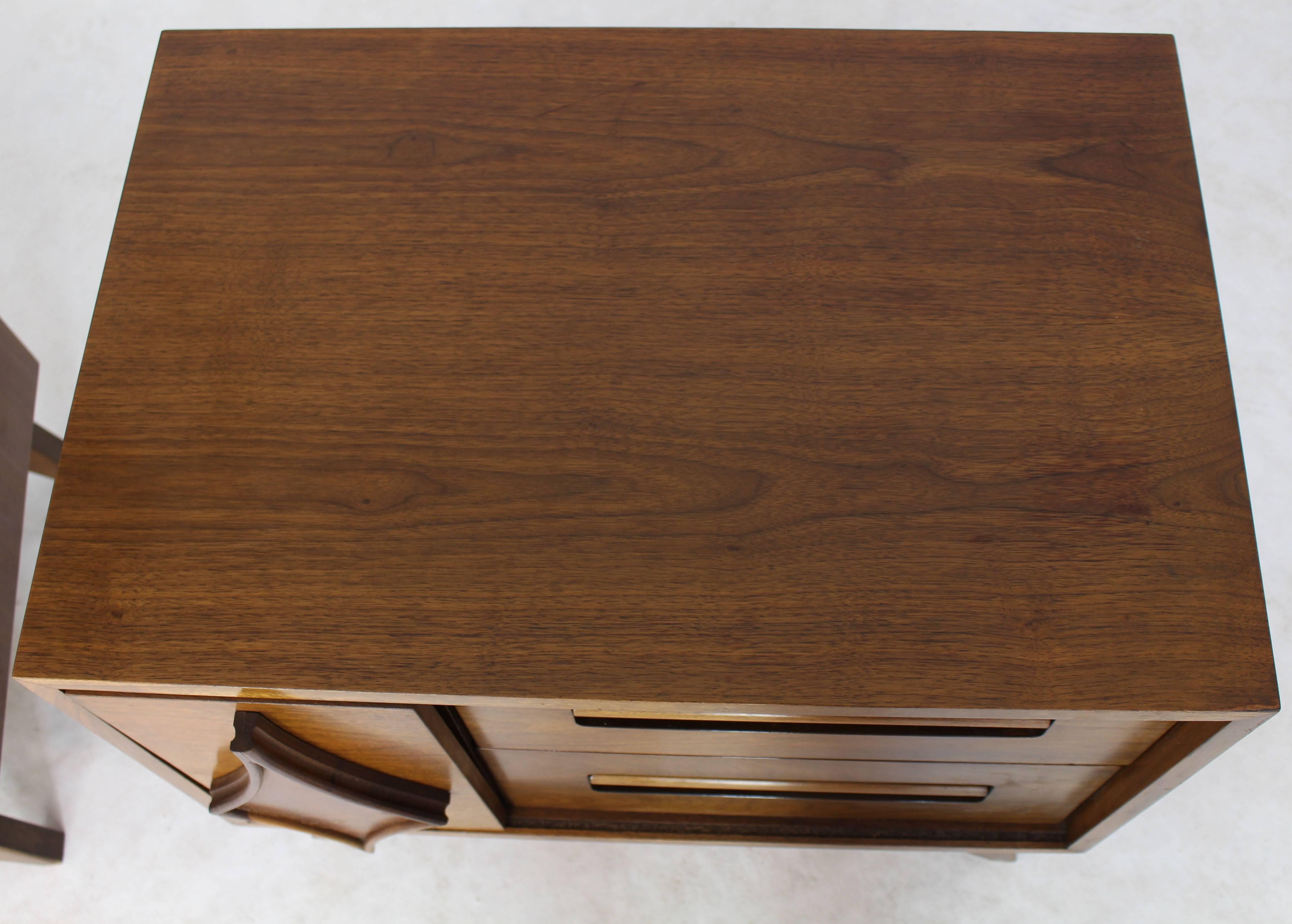 American Pair of Large Walnut Nightstands End Tables with Small Bookcase