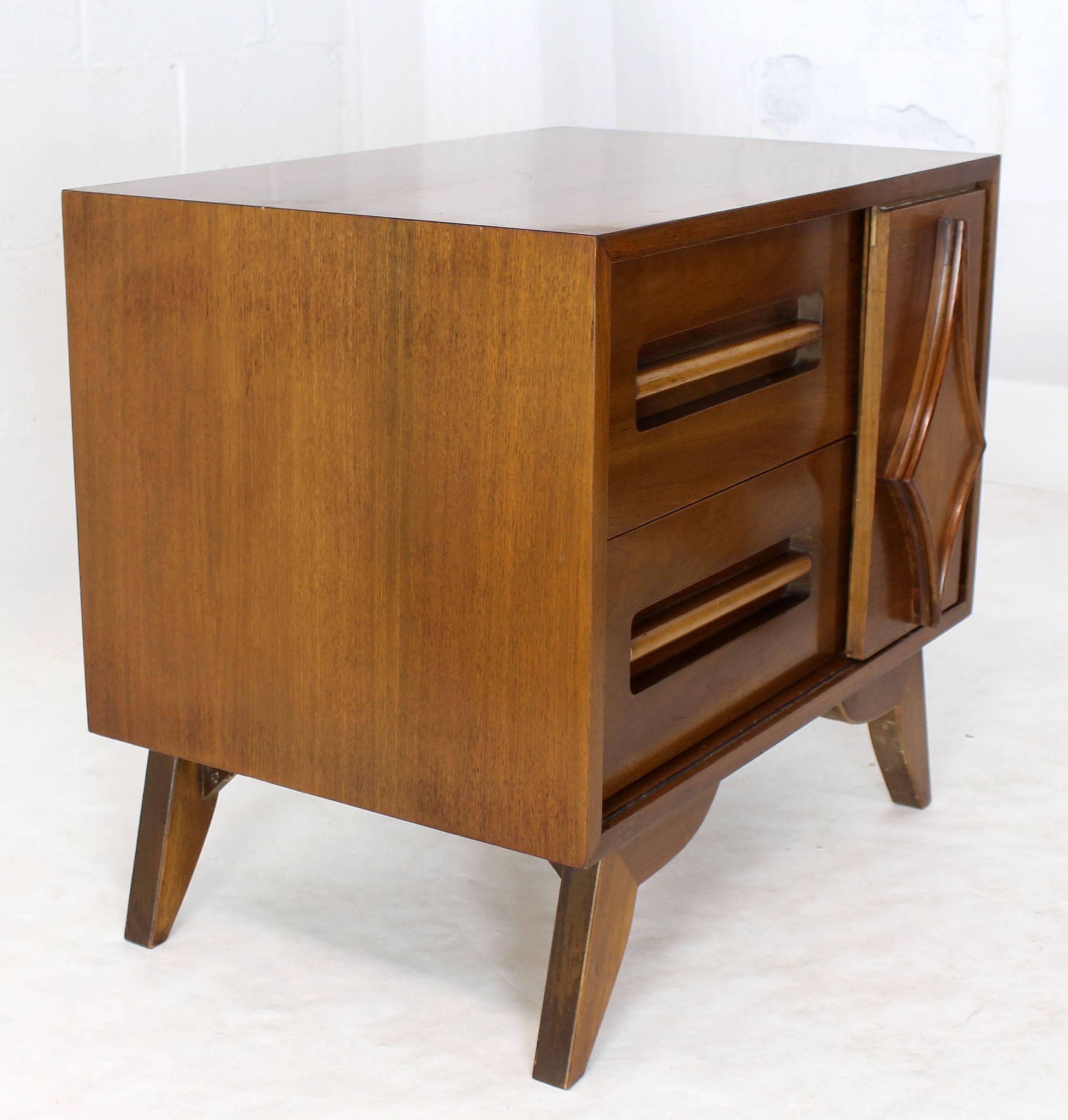 20th Century Pair of Large Walnut Nightstands End Tables with Small Bookcase