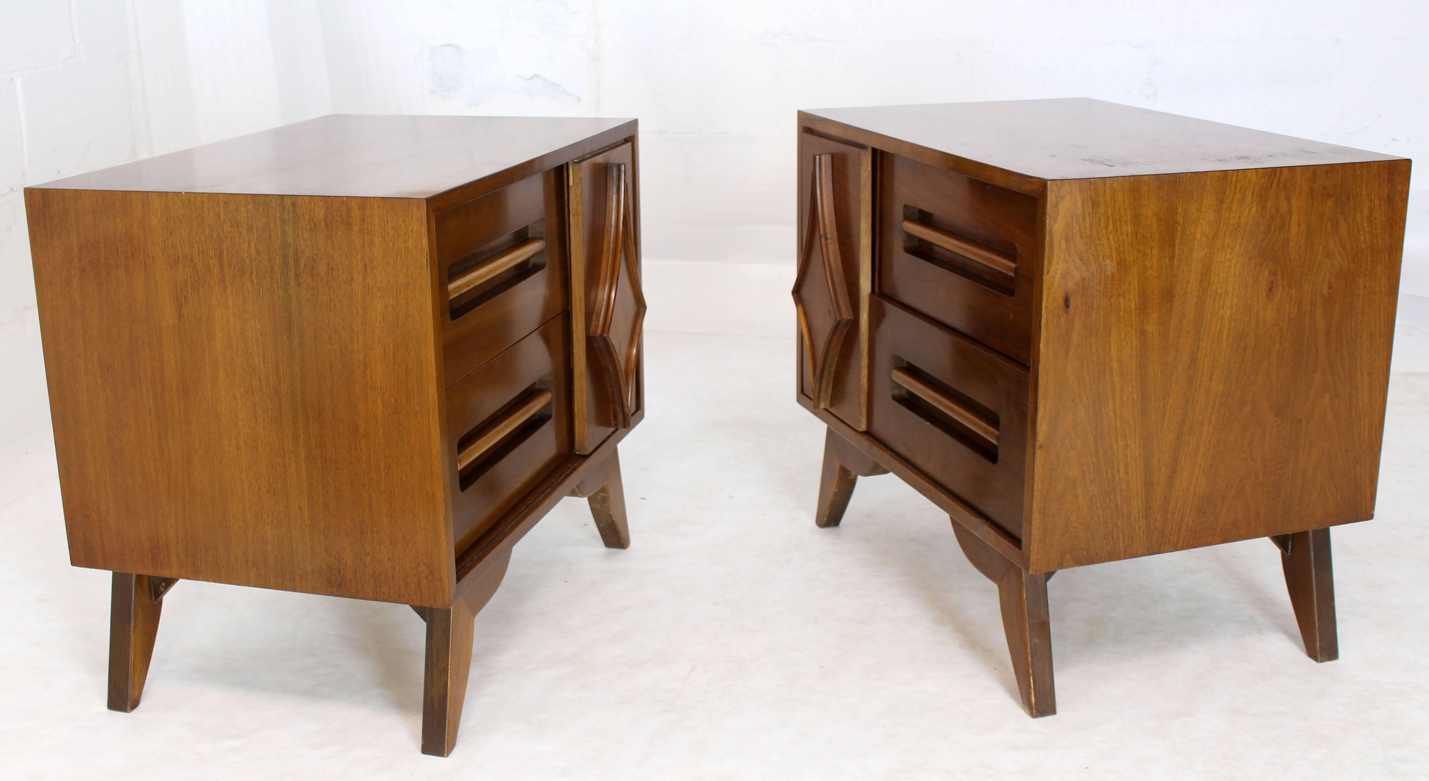 Pair of Large Walnut Nightstands End Tables with Small Bookcase 1