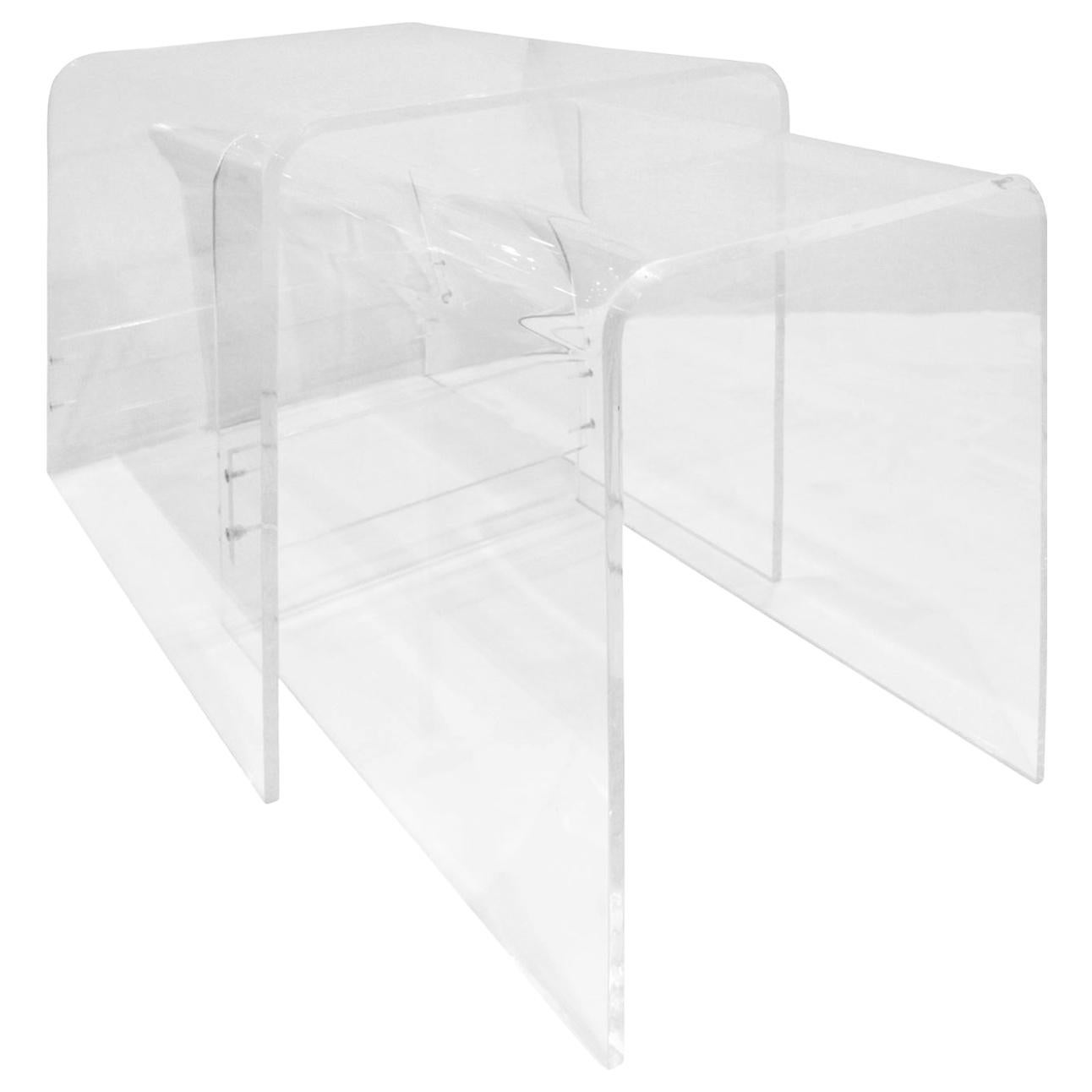 Pair of Large Waterfall Nesting Tables in Lucite 1970s