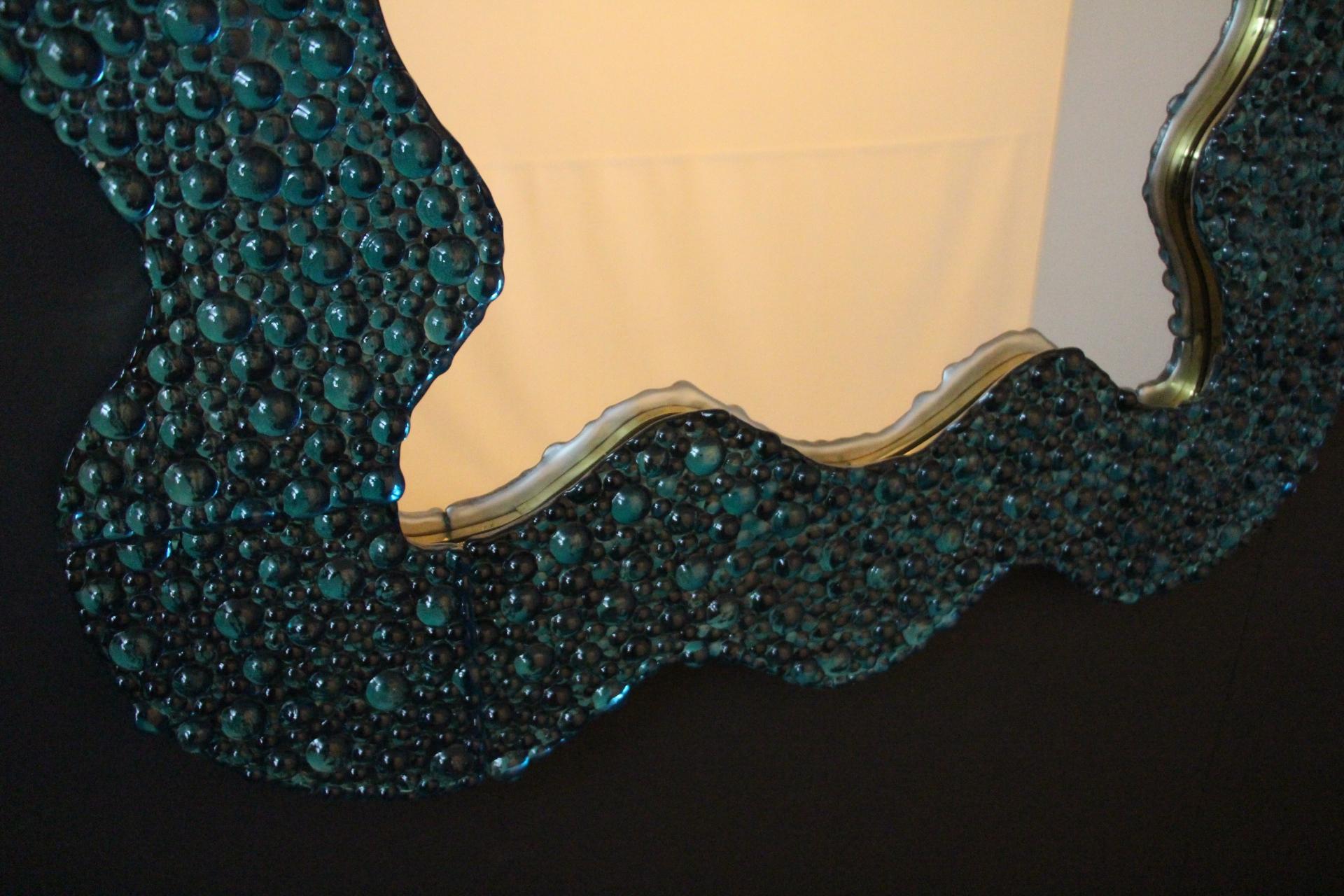 Large Wavy Turquoise Blue Textured Murano Glass Mirrors , In Stock For Sale 4
