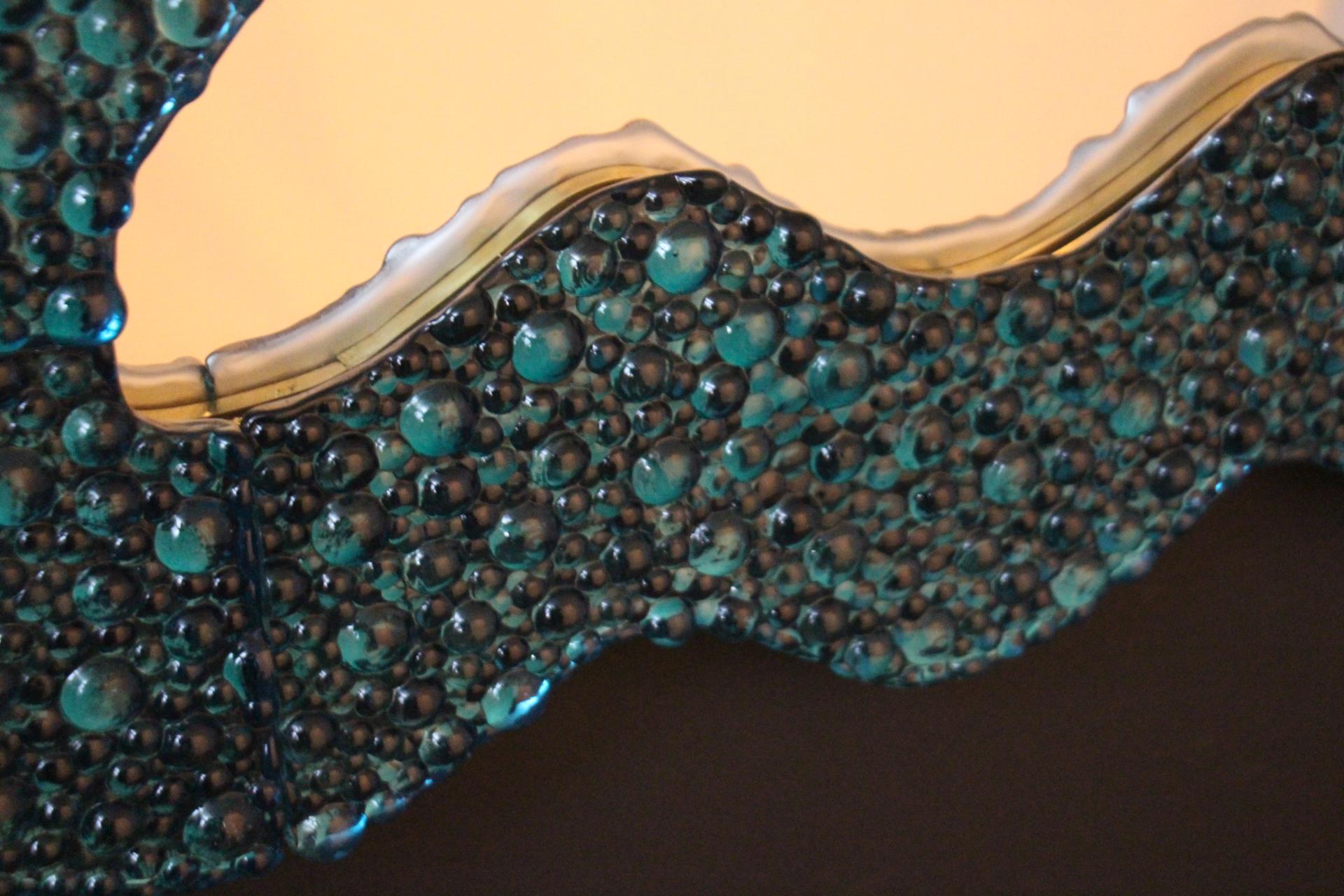 Grands miroirs en verre de Murano texturé bleu turquoise ondulé, en stock en vente 6