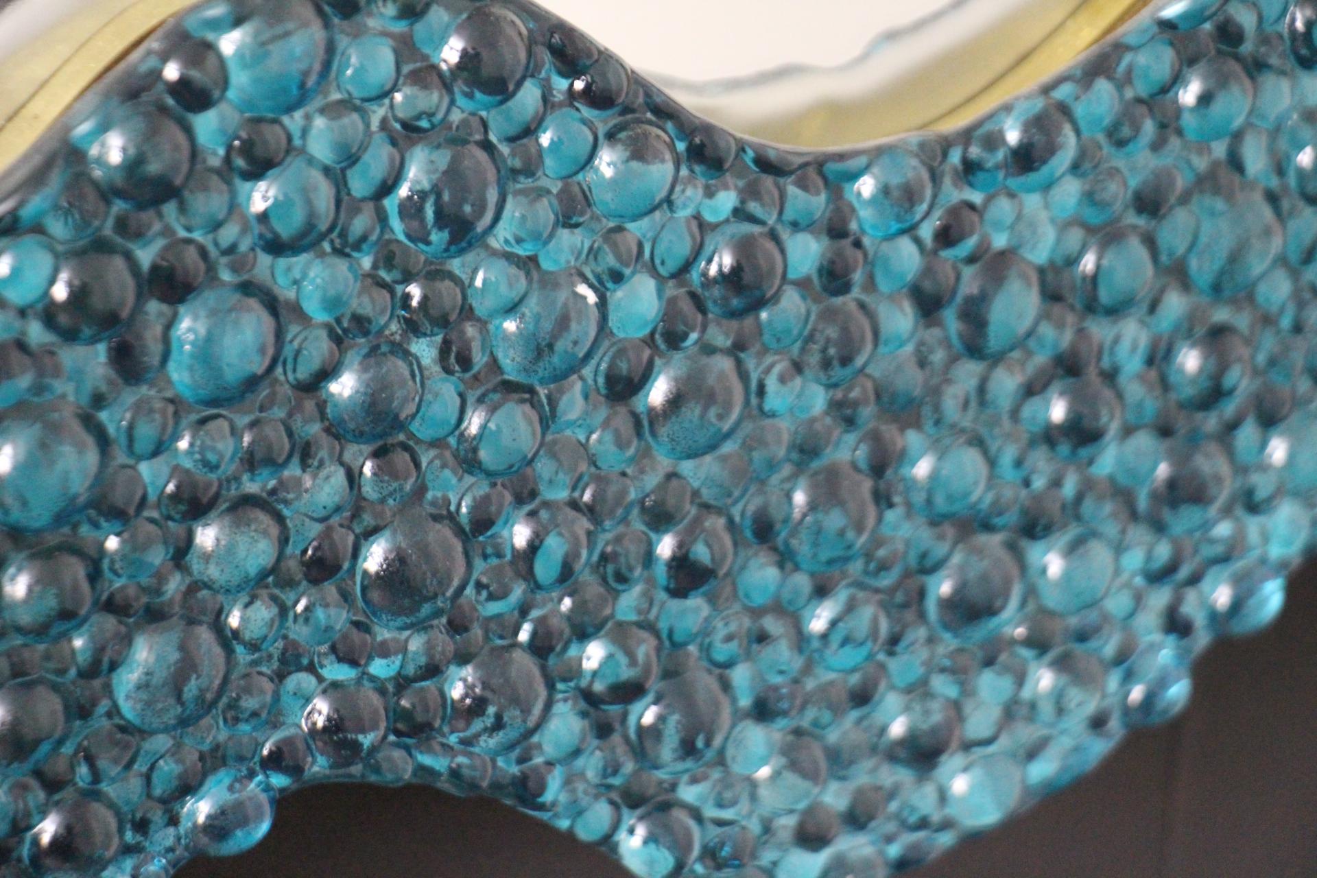 Large Wavy Turquoise Blue Textured Murano Glass Mirrors , In Stock For Sale 8
