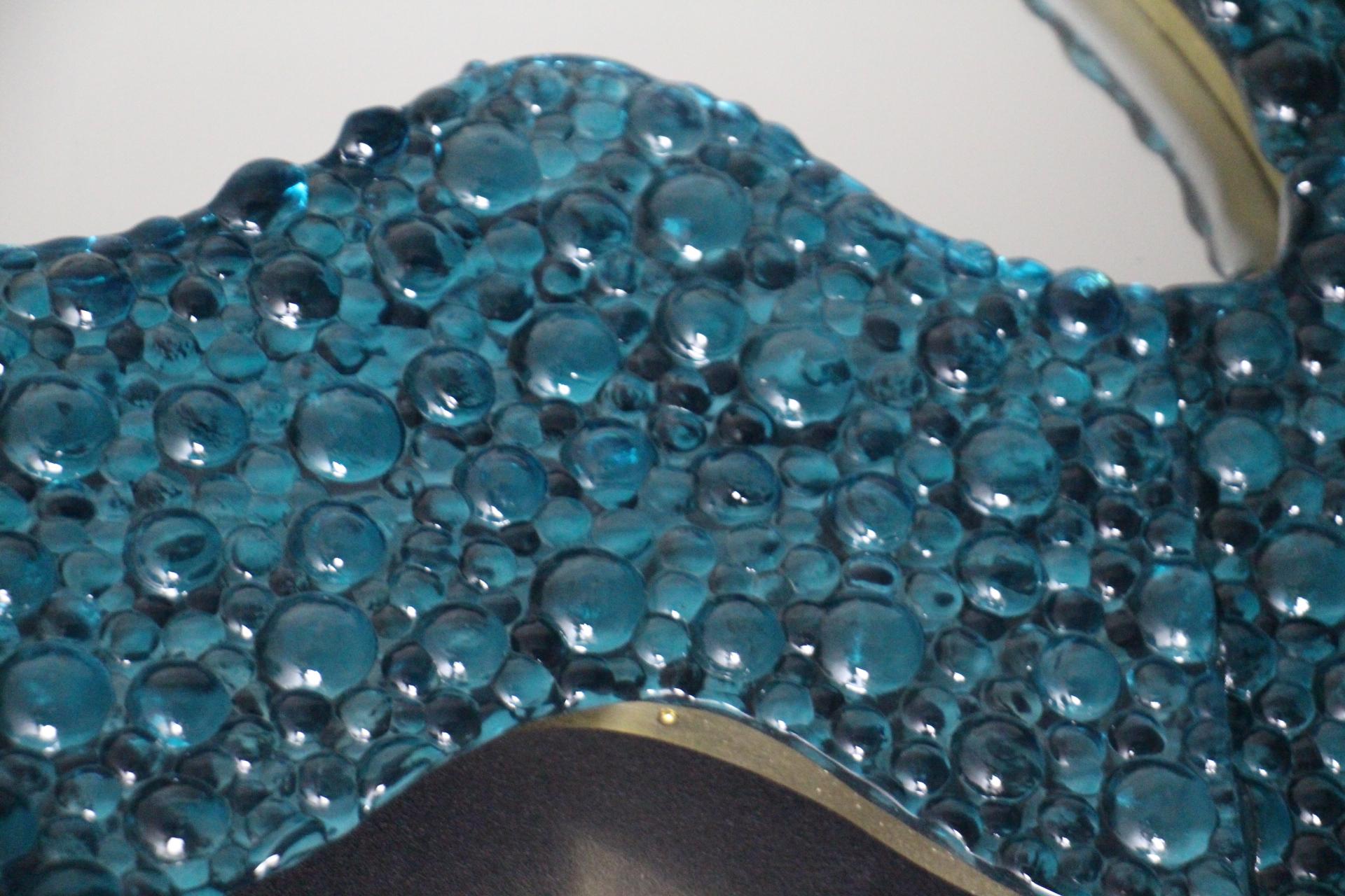 Contemporary Large Wavy Turquoise Blue Textured Murano Glass Mirrors , In Stock For Sale
