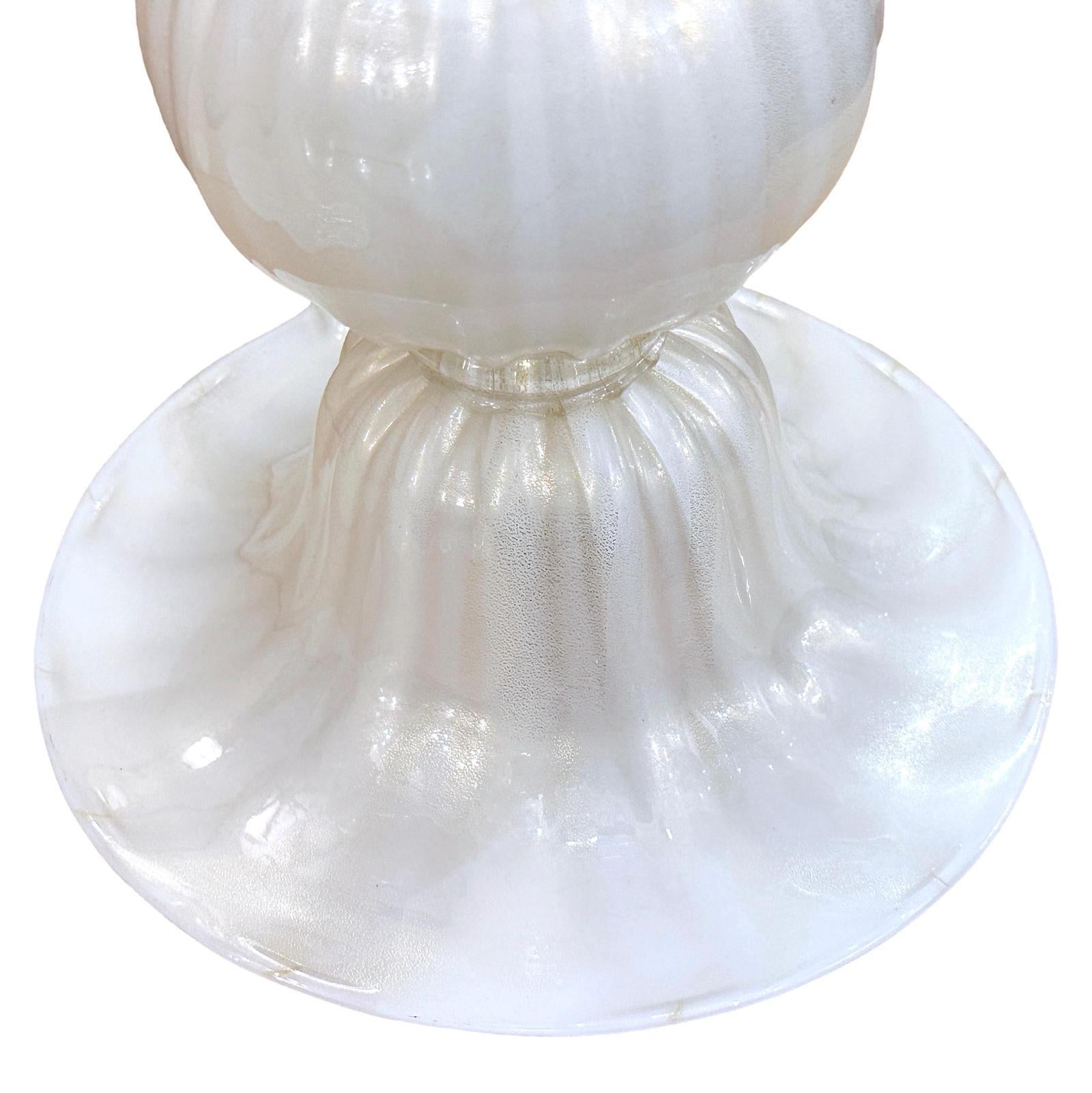 Murano Glass Pair of Large White and Gold Murano Lamps For Sale