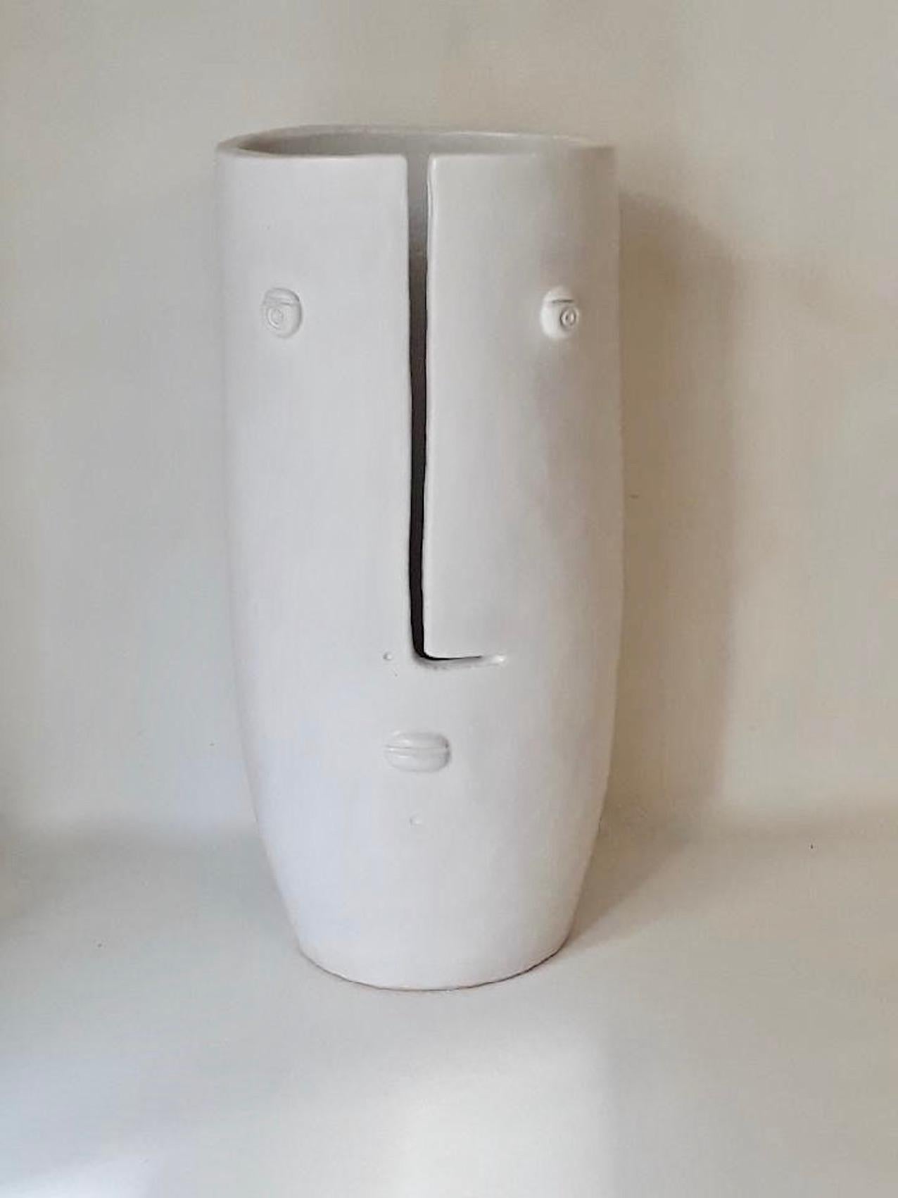 Contemporary Pair of Large White Ceramic Vases 