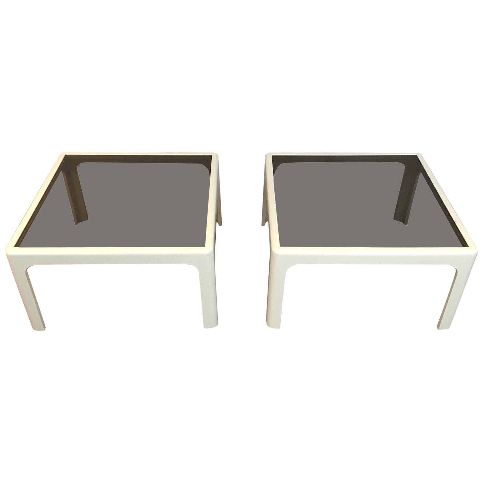 Pair of Large White Fiberglass Side Tables, German, circa 1970