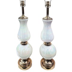 Pair of Large White Glass Lamps