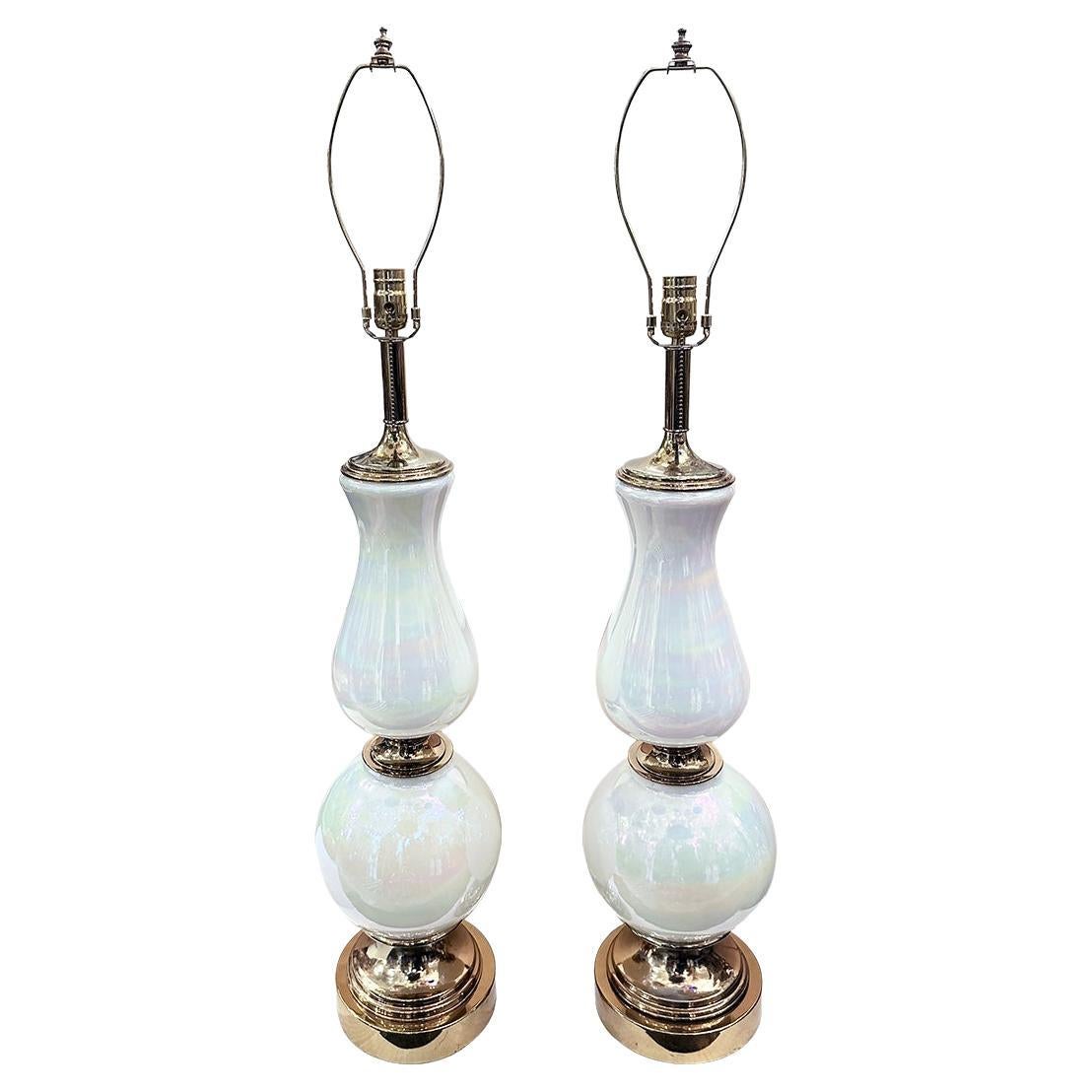 Pair of Large White Glass Lamps