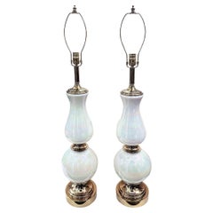 Retro Pair of Large White Glass Lamps