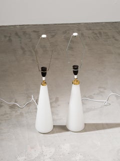 Pair of Large White Handblown Murano Table Lamps by Paolo Venini, Italy, 1950s