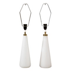 Pair of Large White Handblown Murano Table Lamps by Paolo Venini, Italy, 1950s