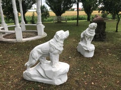 Pair of Large White Marble Dog Sculptures, Italy, 1980s