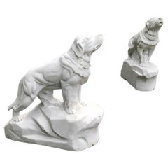 Pair of Large White Marble Dog Sculptures, Italy, 1980s