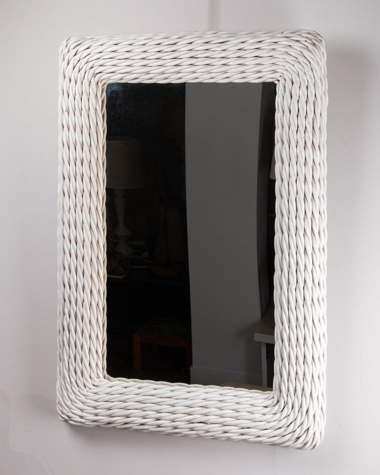 Pair of Large White Painted Rattan Mirrors For Sale at 1stDibs