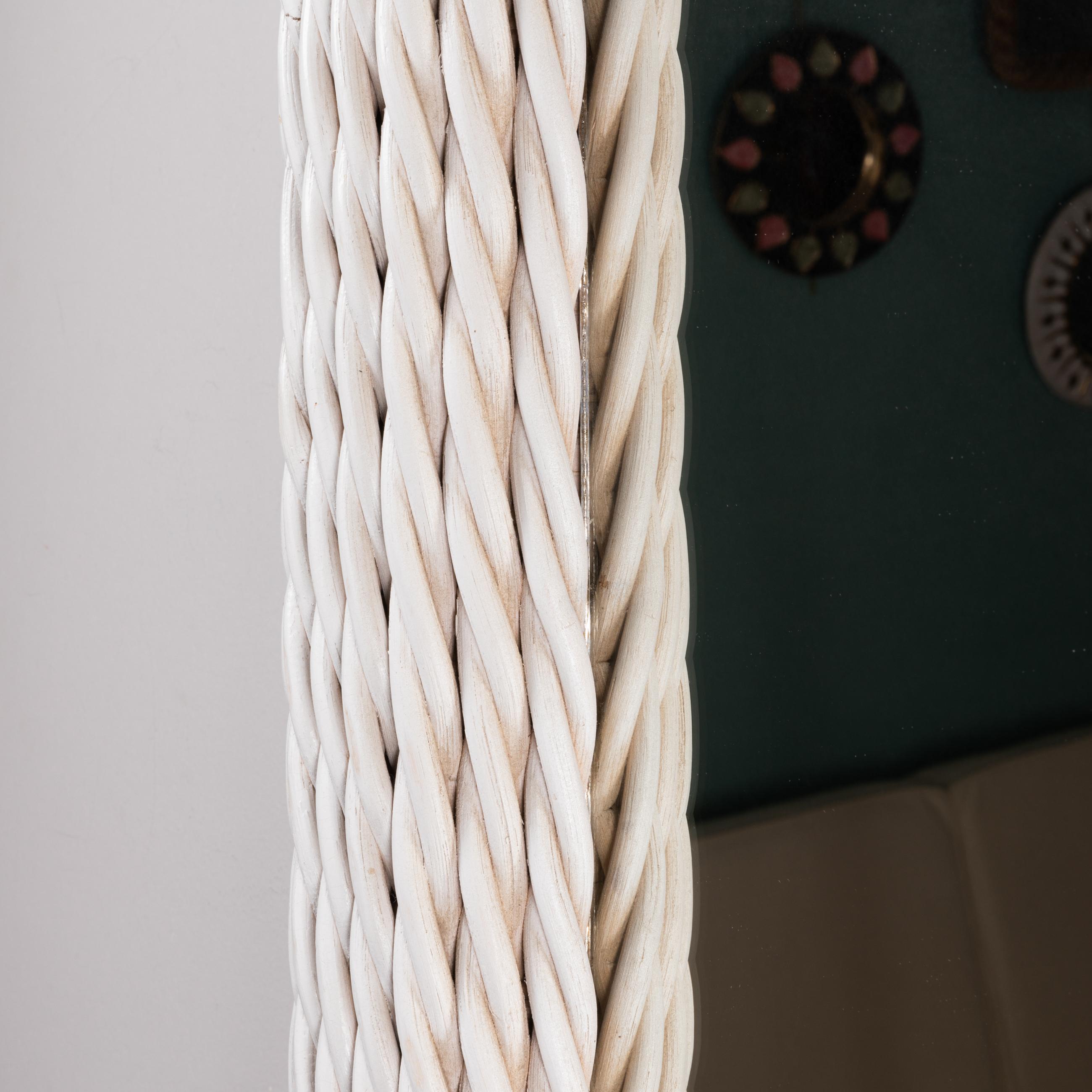 Mid-Century Modern Pair of Large White Painted Rattan Mirrors