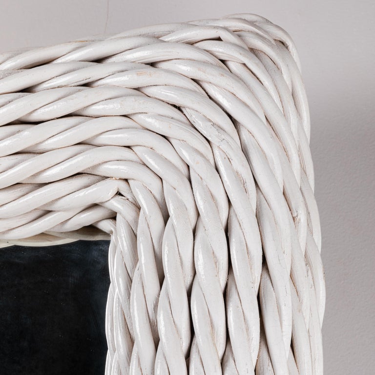 Pair of Large White Painted Rattan Mirrors For Sale at 1stDibs