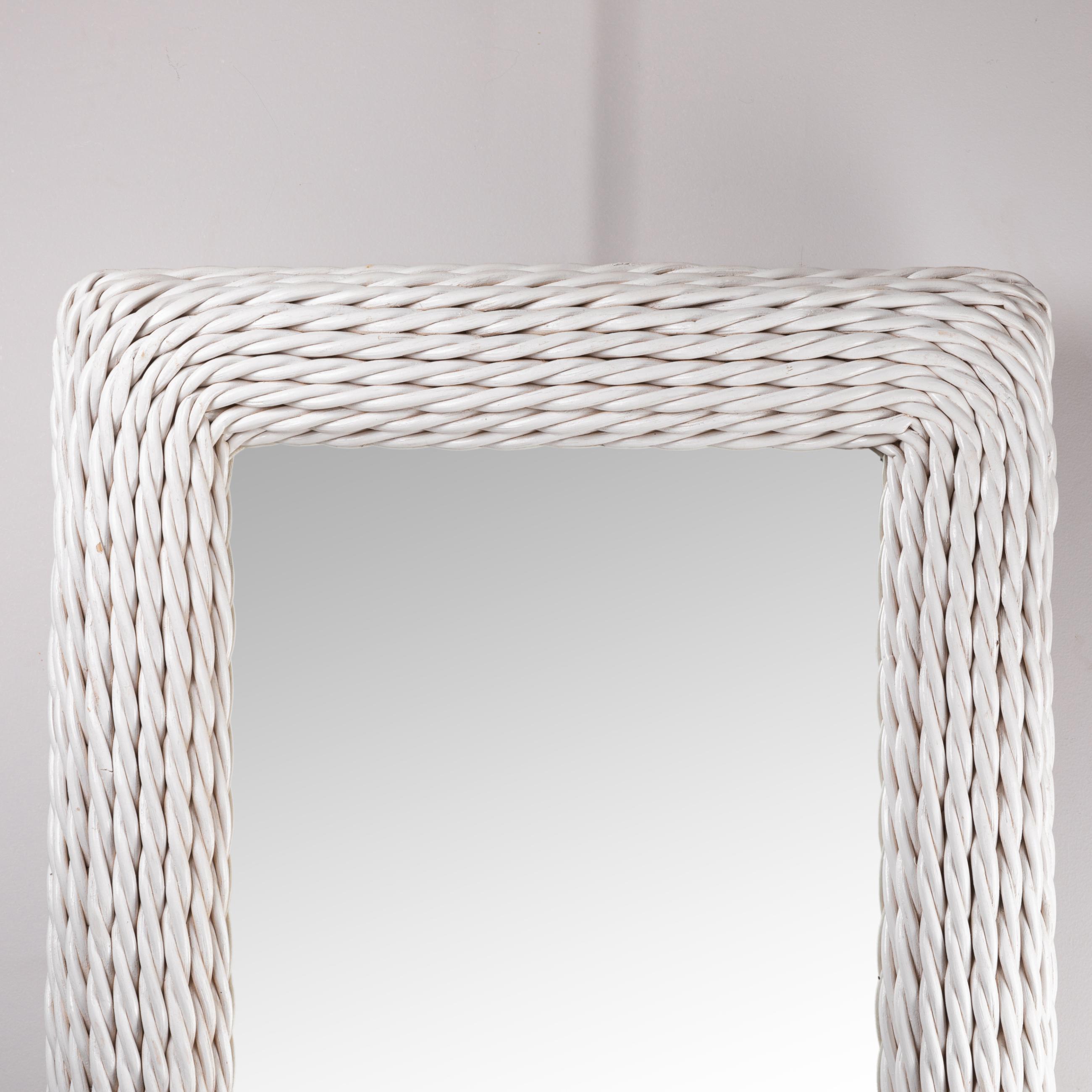 Pair of Large White Painted Rattan Mirrors 1