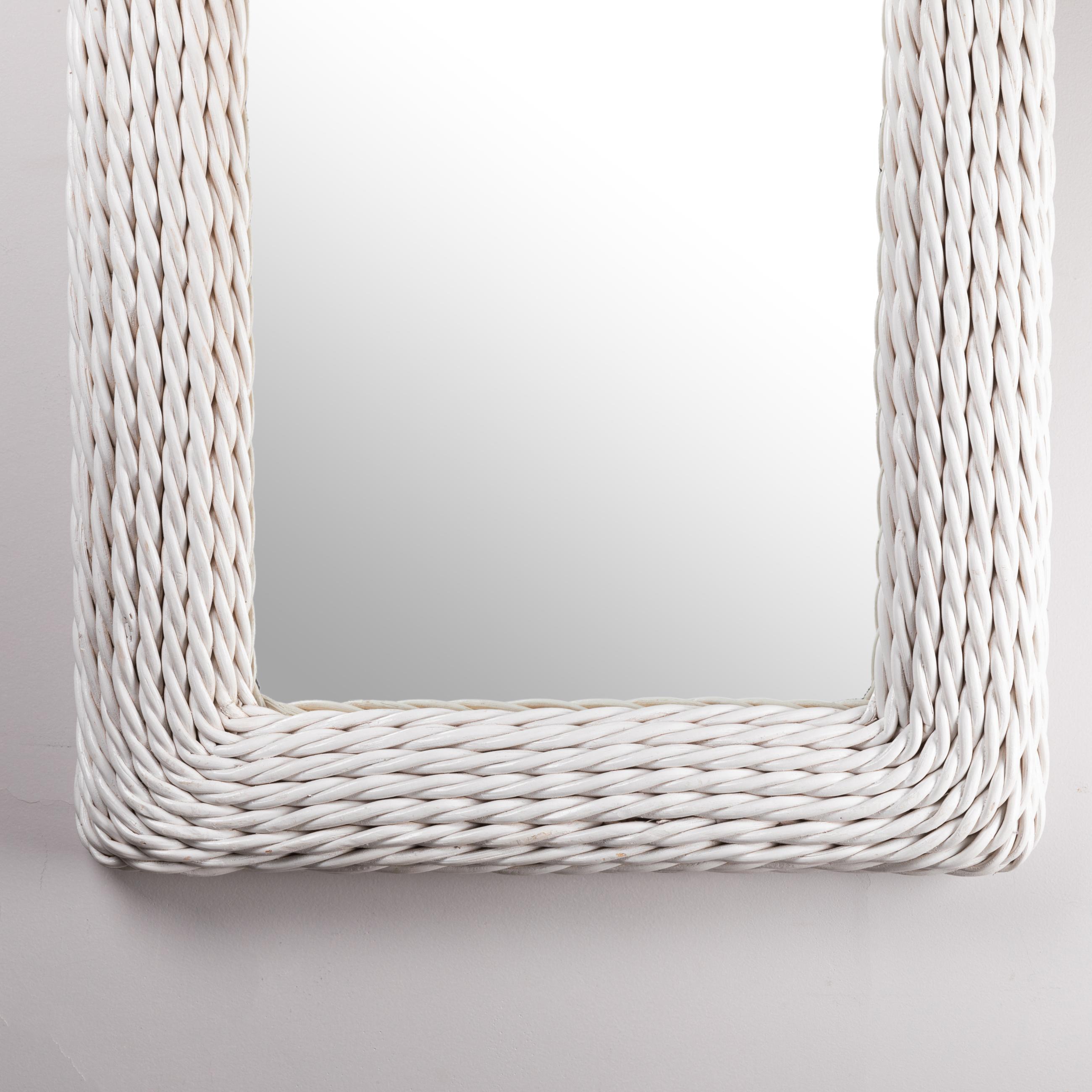 Pair of Large White Painted Rattan Mirrors 2