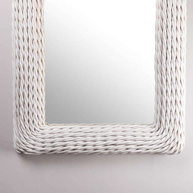 Pair of Large White Painted Rattan Mirrors For Sale at 1stDibs