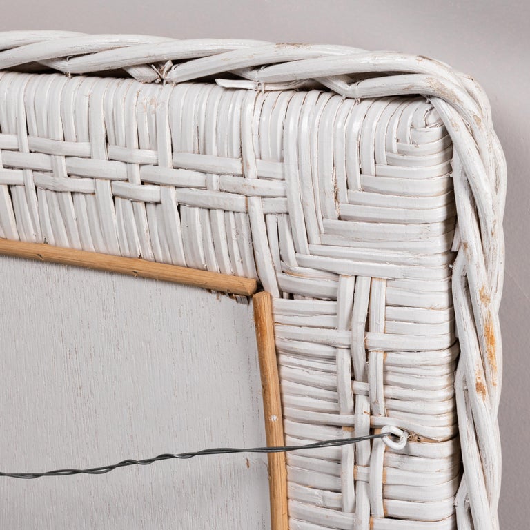 Pair of Large White Painted Rattan Mirrors For Sale at 1stDibs