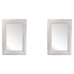 Pair of Large White Painted Rattan Mirrors