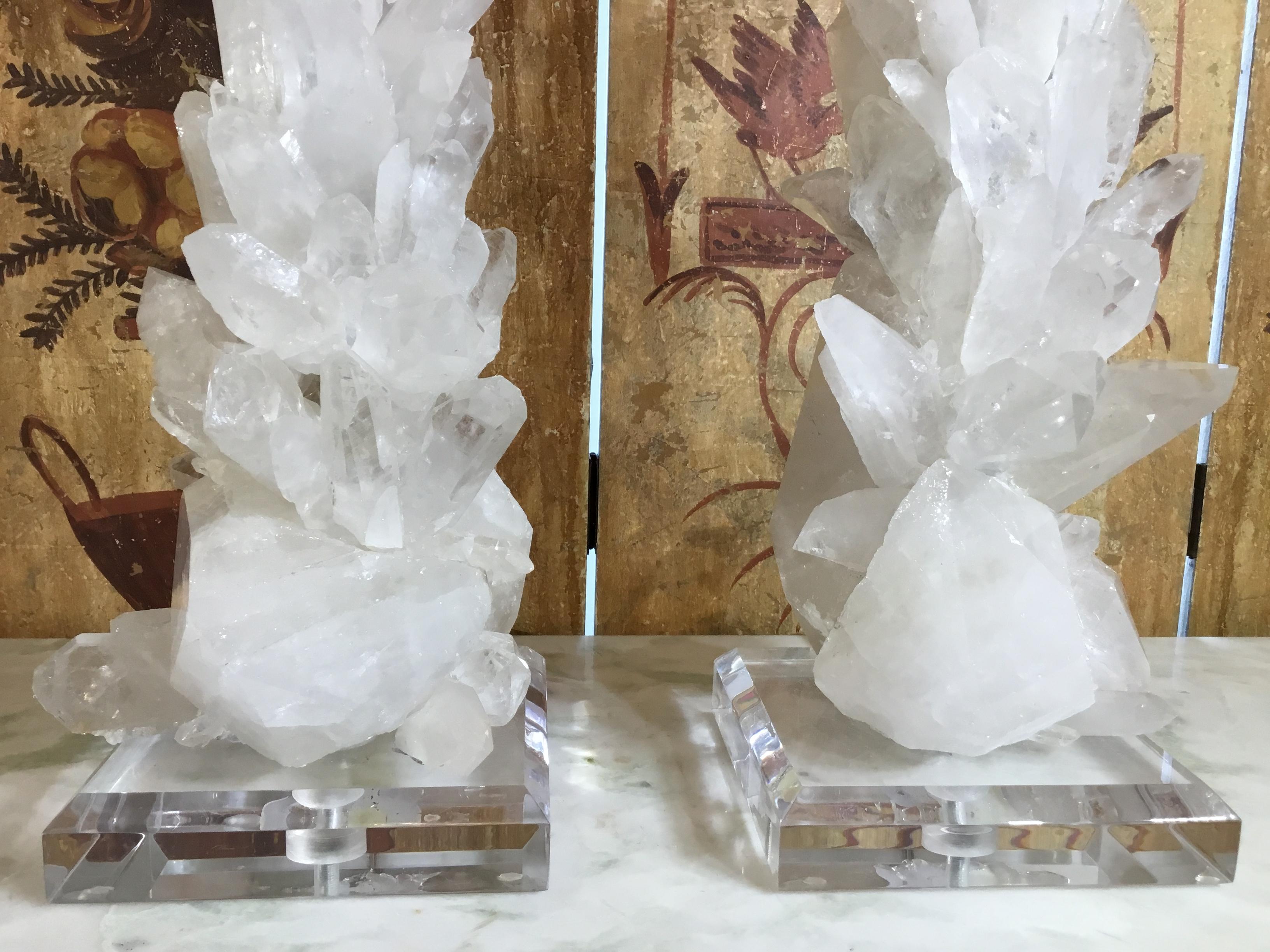 Pair of Large White Quartz Crystal Table Lamps For Sale 2