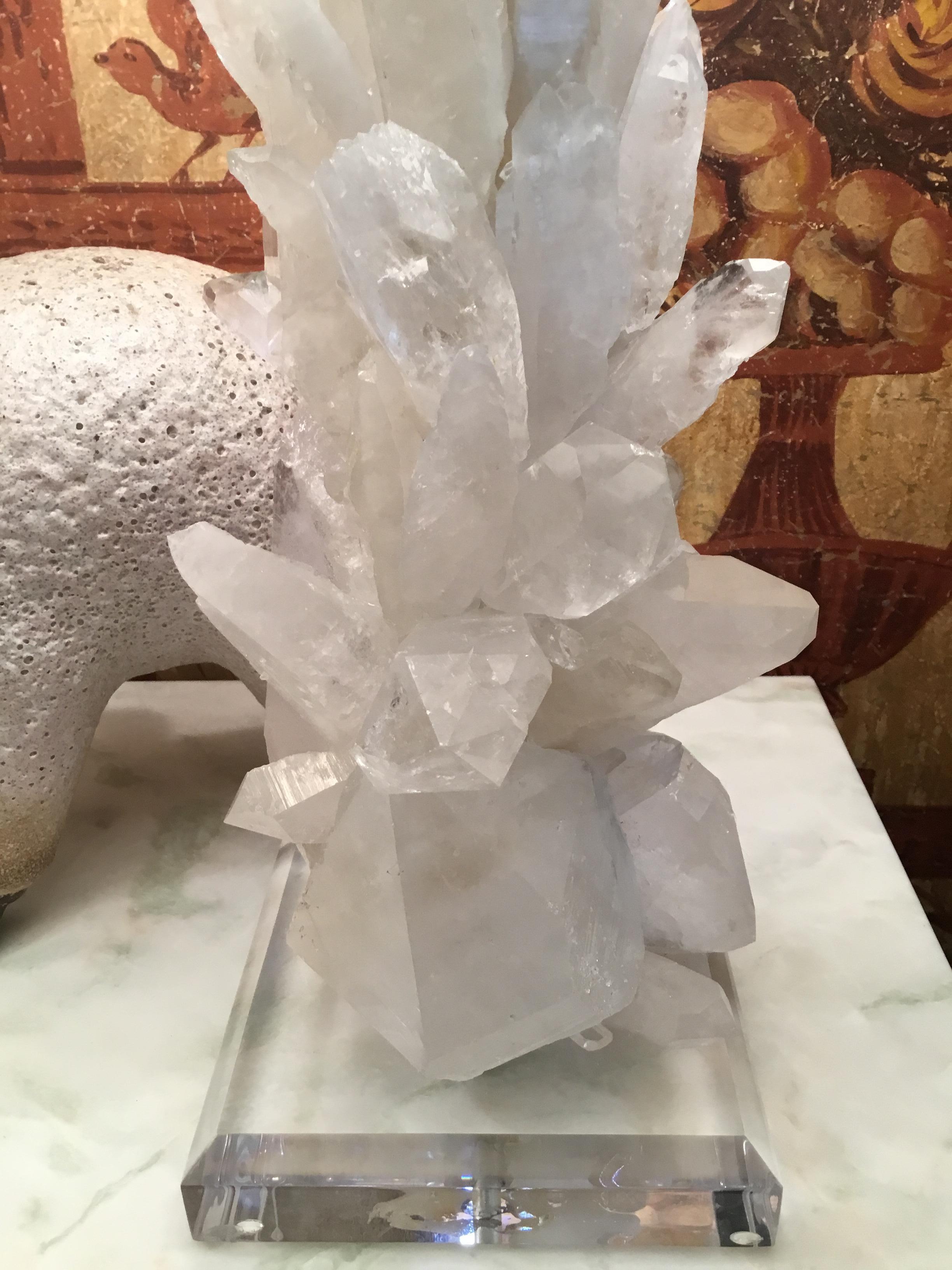 Paire de grandes lampes de bureau en cristal de quartz blanc en vente 11