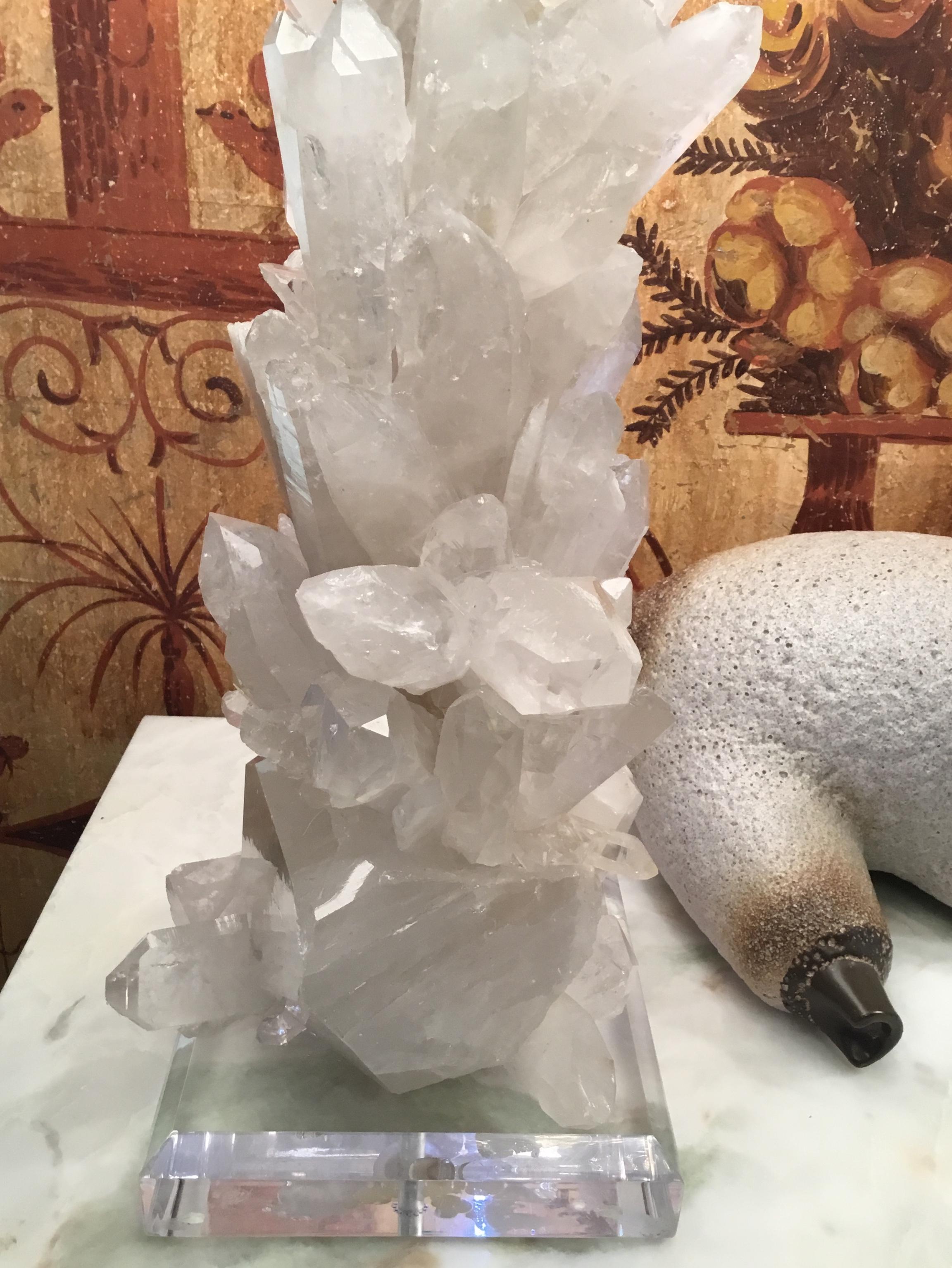 Pair of Large White Quartz Crystal Table Lamps For Sale 10