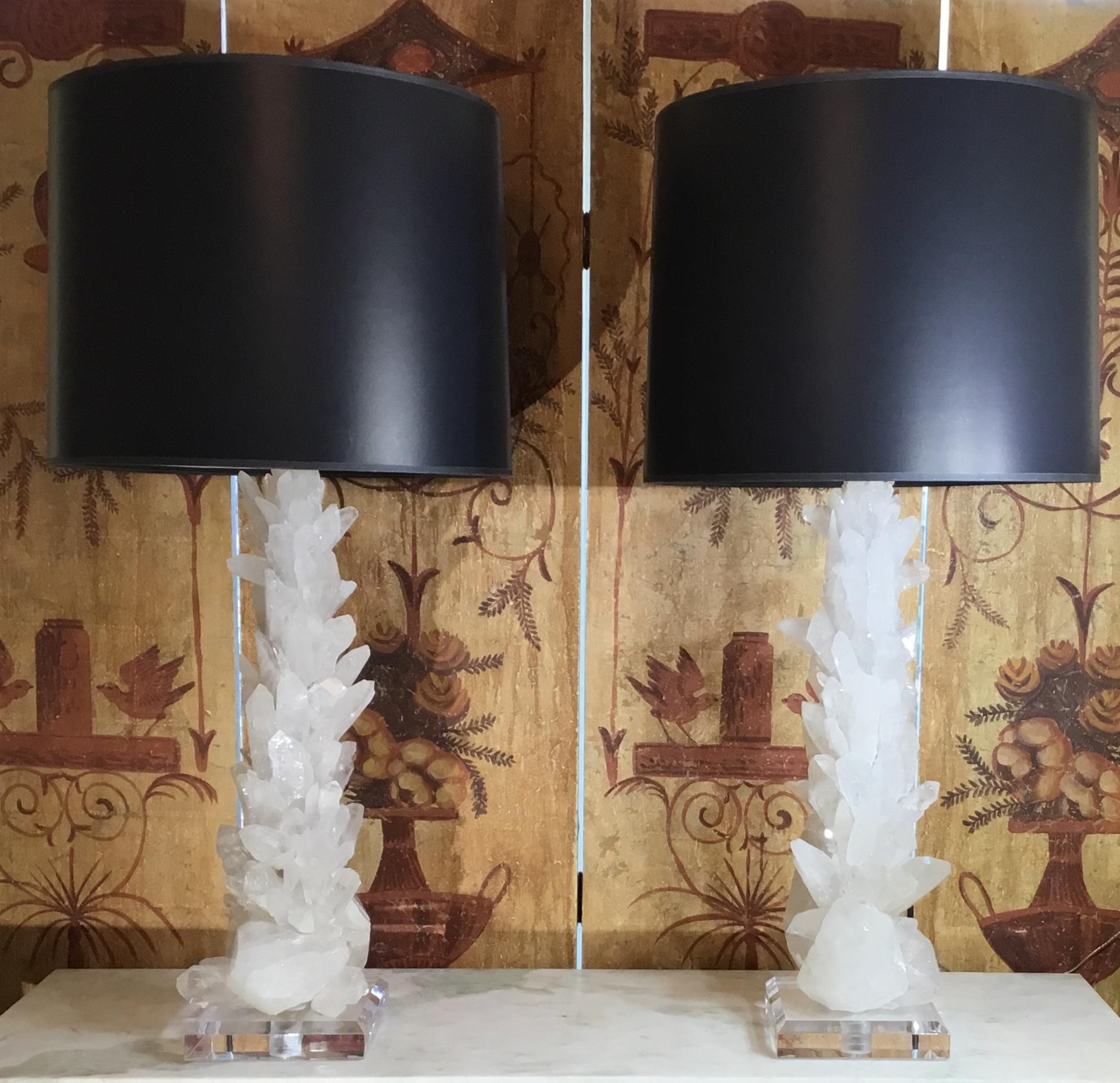 Pair of Large White Quartz Crystal Table Lamps For Sale 11
